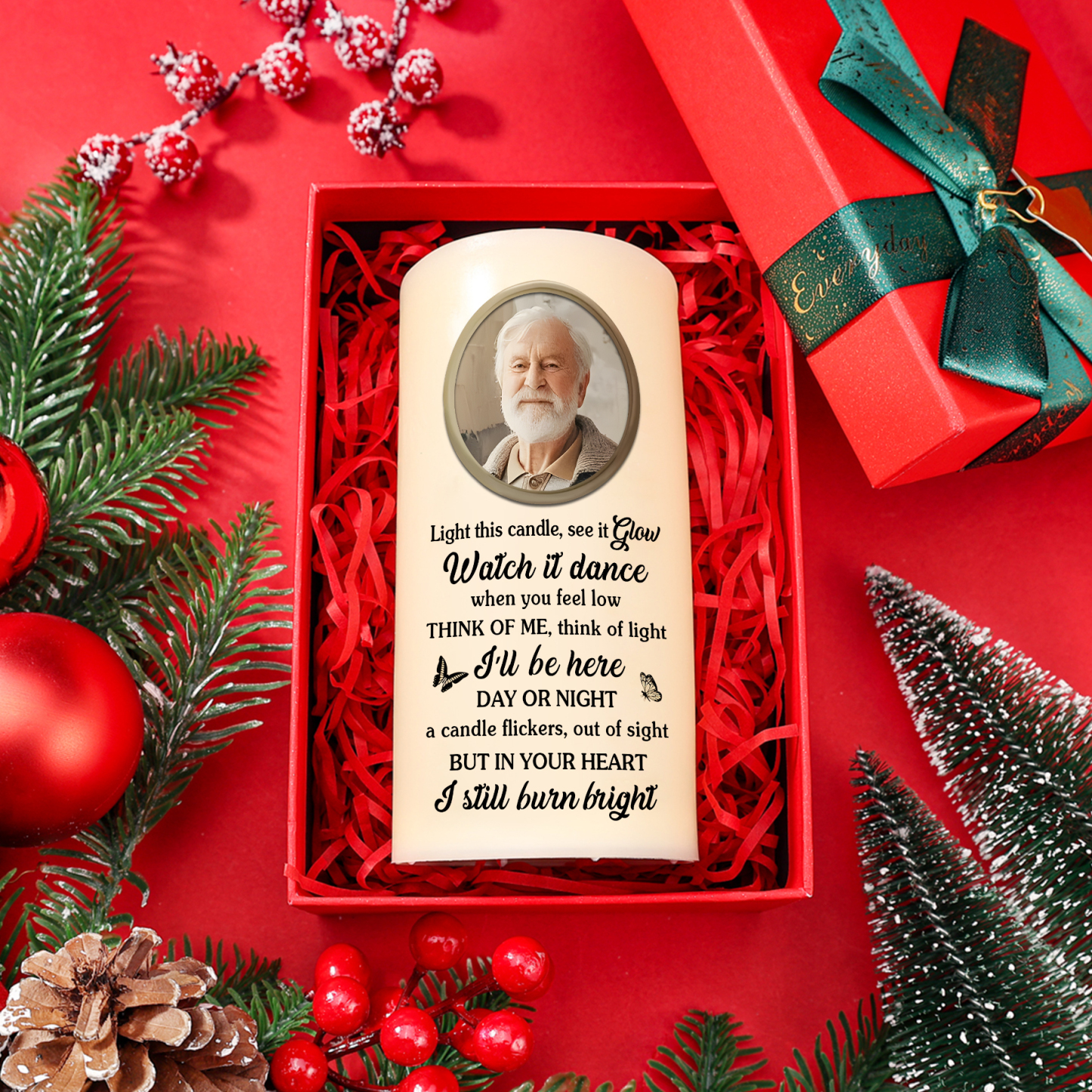 Custom Photo I’m Right Here Inside Your Heart Memorial Personalised Custom LED Candle Sympathy Gift Christmas Gift For Family Members