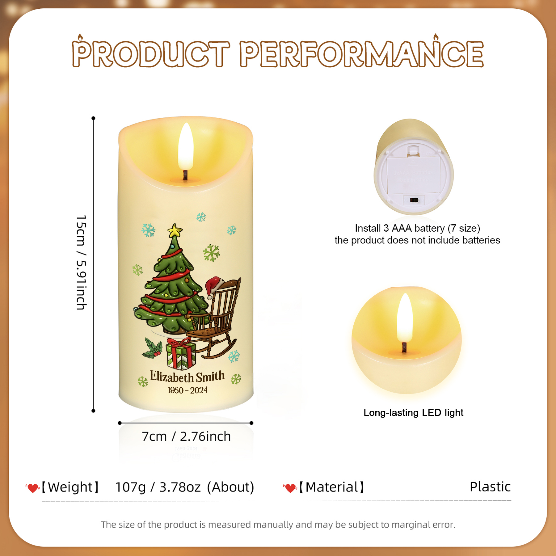 Christmas In Heaven Memorial Personalised Custom LED Candle Sympathy Gift Christmas Gift For Family Members