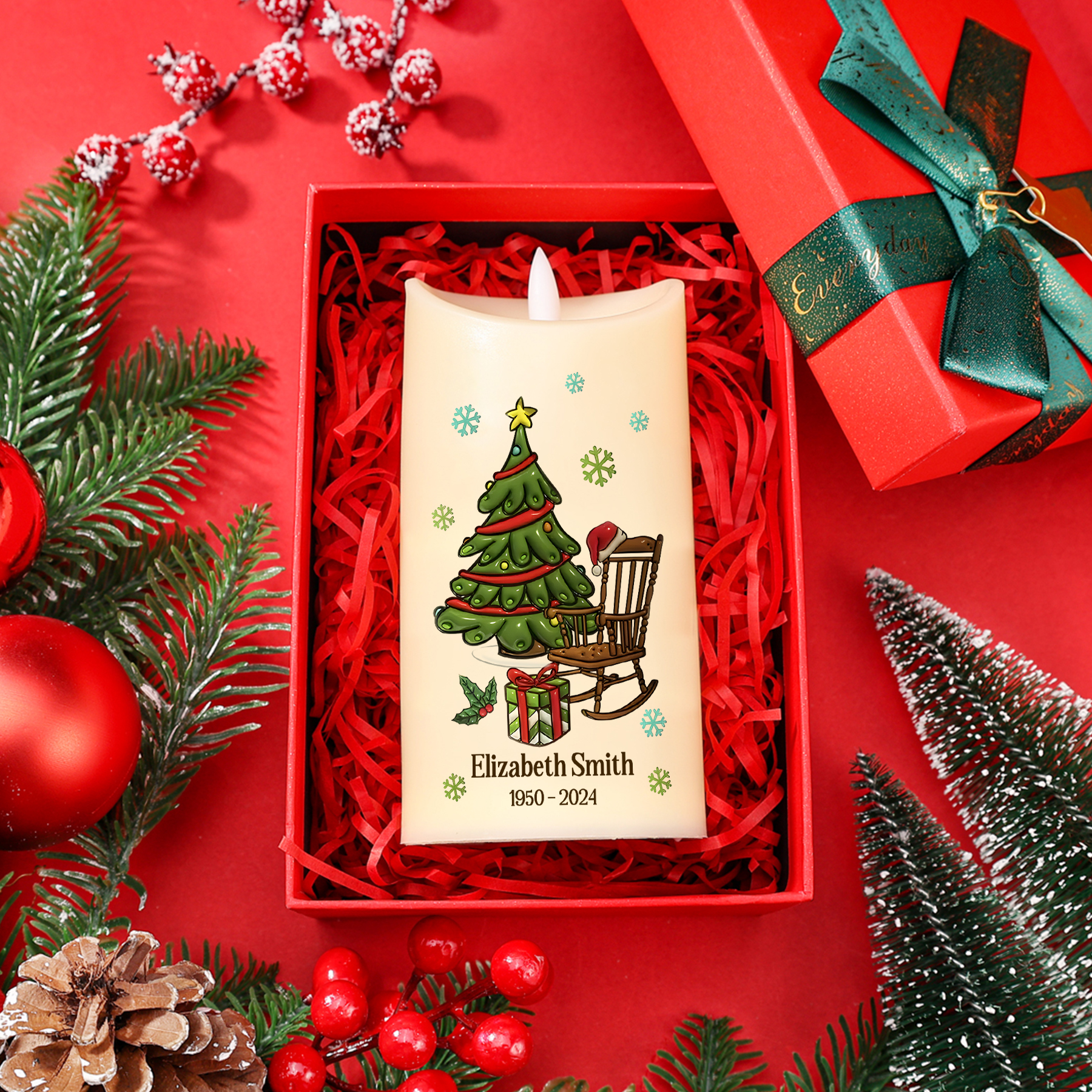 Christmas In Heaven Memorial Personalised Custom LED Candle Sympathy Gift Christmas Gift For Family Members