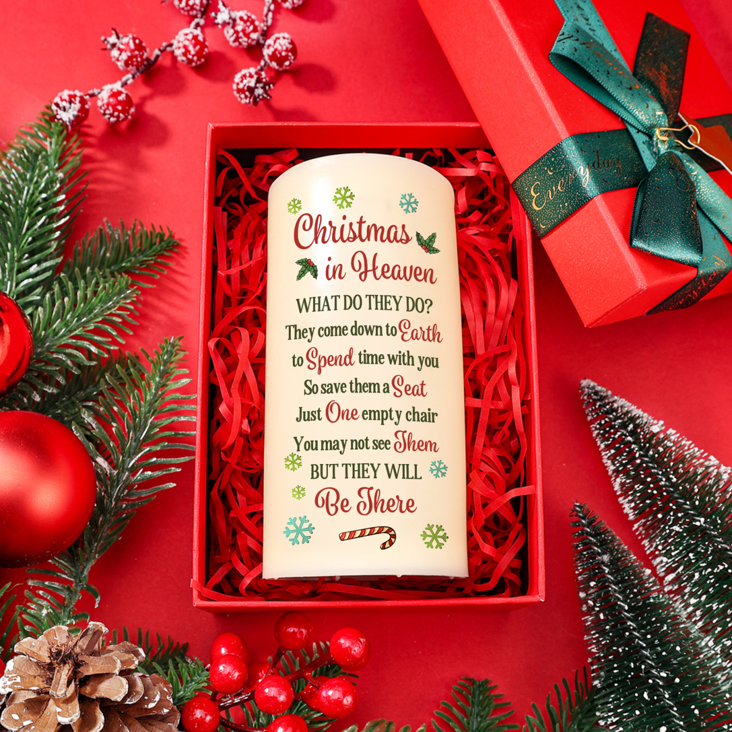 Christmas In Heaven Memorial Personalised Custom LED Candle Sympathy Gift Christmas Gift For Family Members