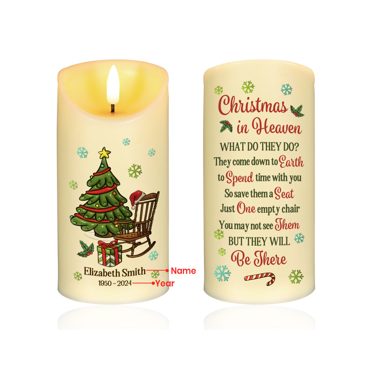 Christmas In Heaven Memorial Personalised Custom LED Candle Sympathy Gift Christmas Gift For Family Members