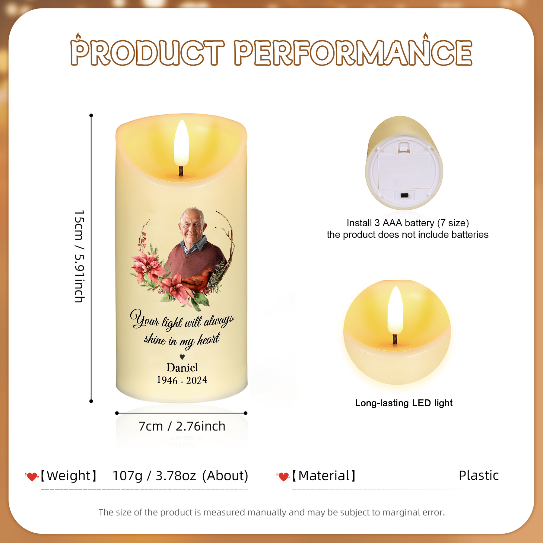 Personalised LED Memorial Candle Butterfly Design with Photo Name & Date Tribute Light Remains Forever