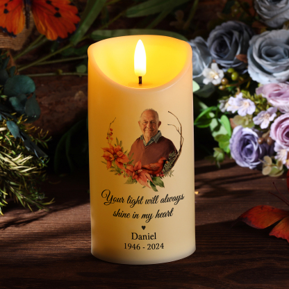 Personalised LED Memorial Candle Butterfly Design with Photo Name & Date Tribute Light Remains Forever