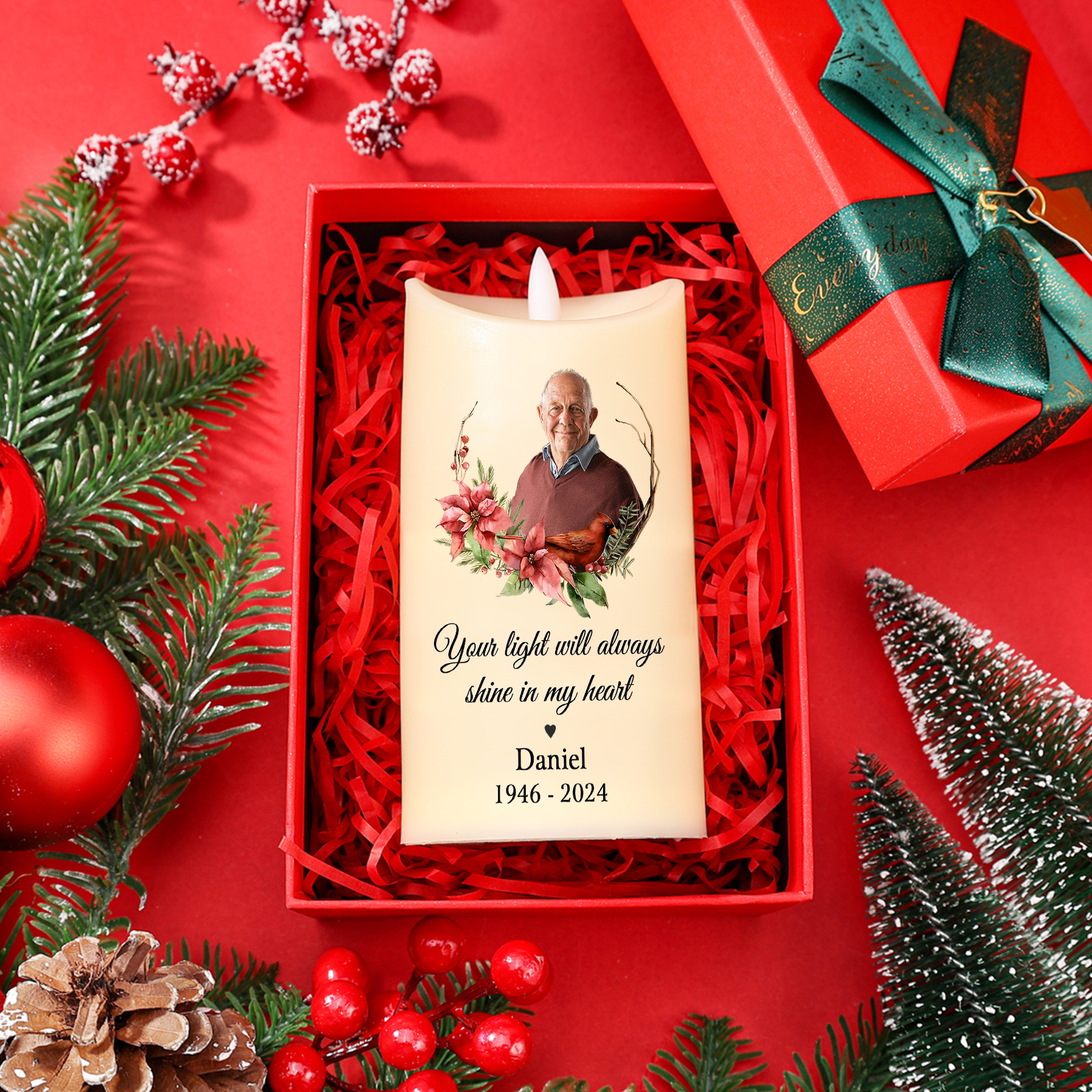 Personalised LED Memorial Candle Butterfly Design with Photo Name & Date Tribute Light Remains Forever