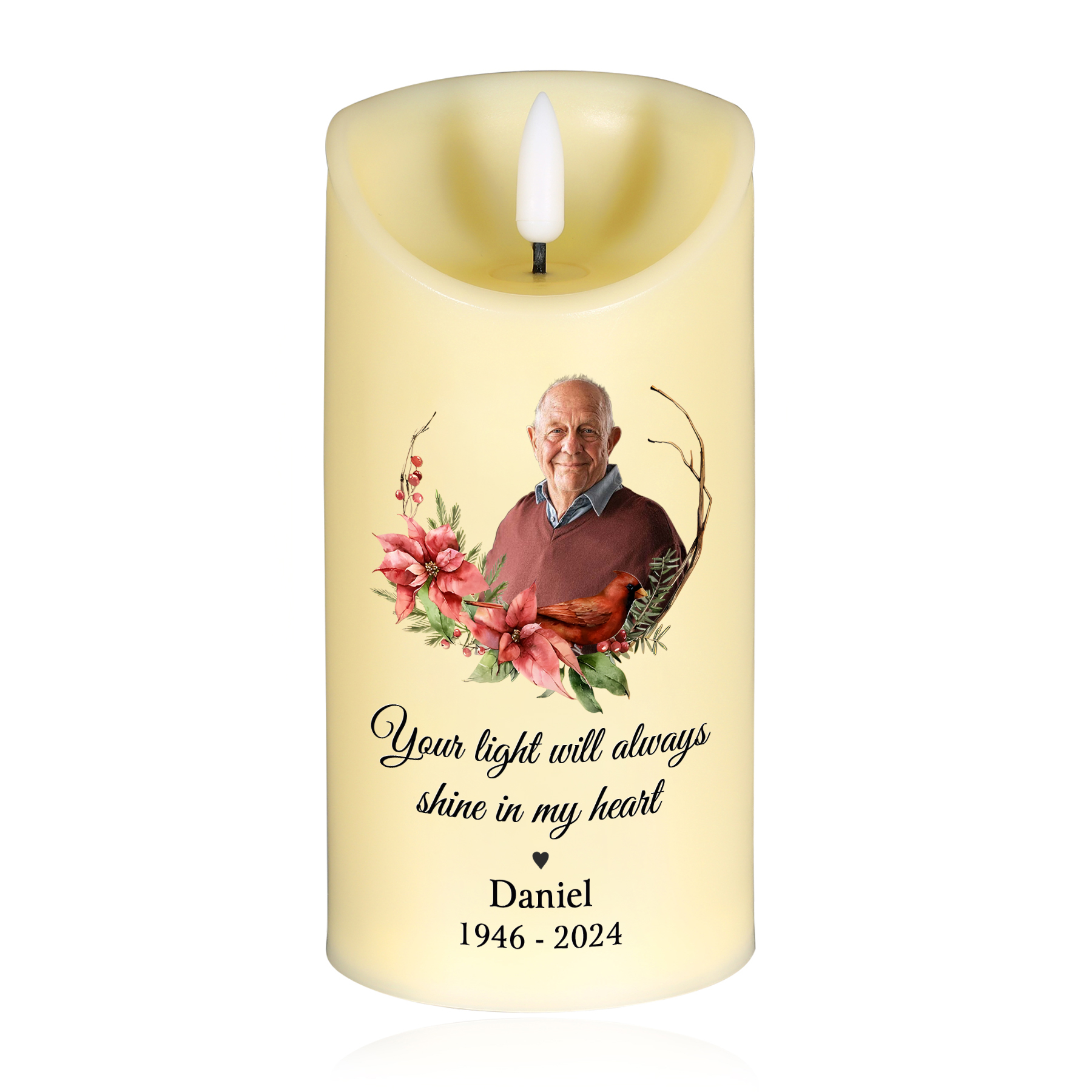 Personalised LED Memorial Candle Butterfly Design with Photo Name & Date Tribute Light Remains Forever