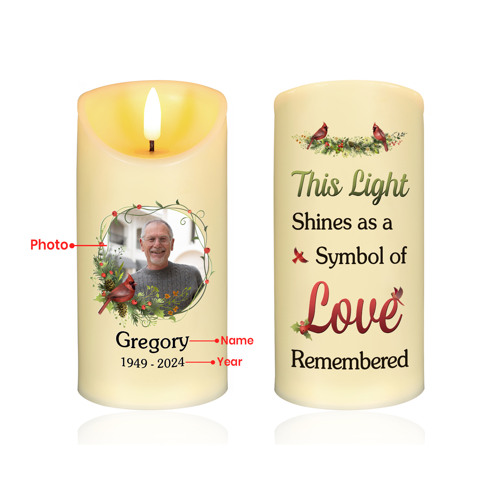 Custom Photo This Light Shines As A Symbol Of Love Memorial Personalised Custom LED Candle New Arrival Sympathy Gift Christmas Gift For Family Members