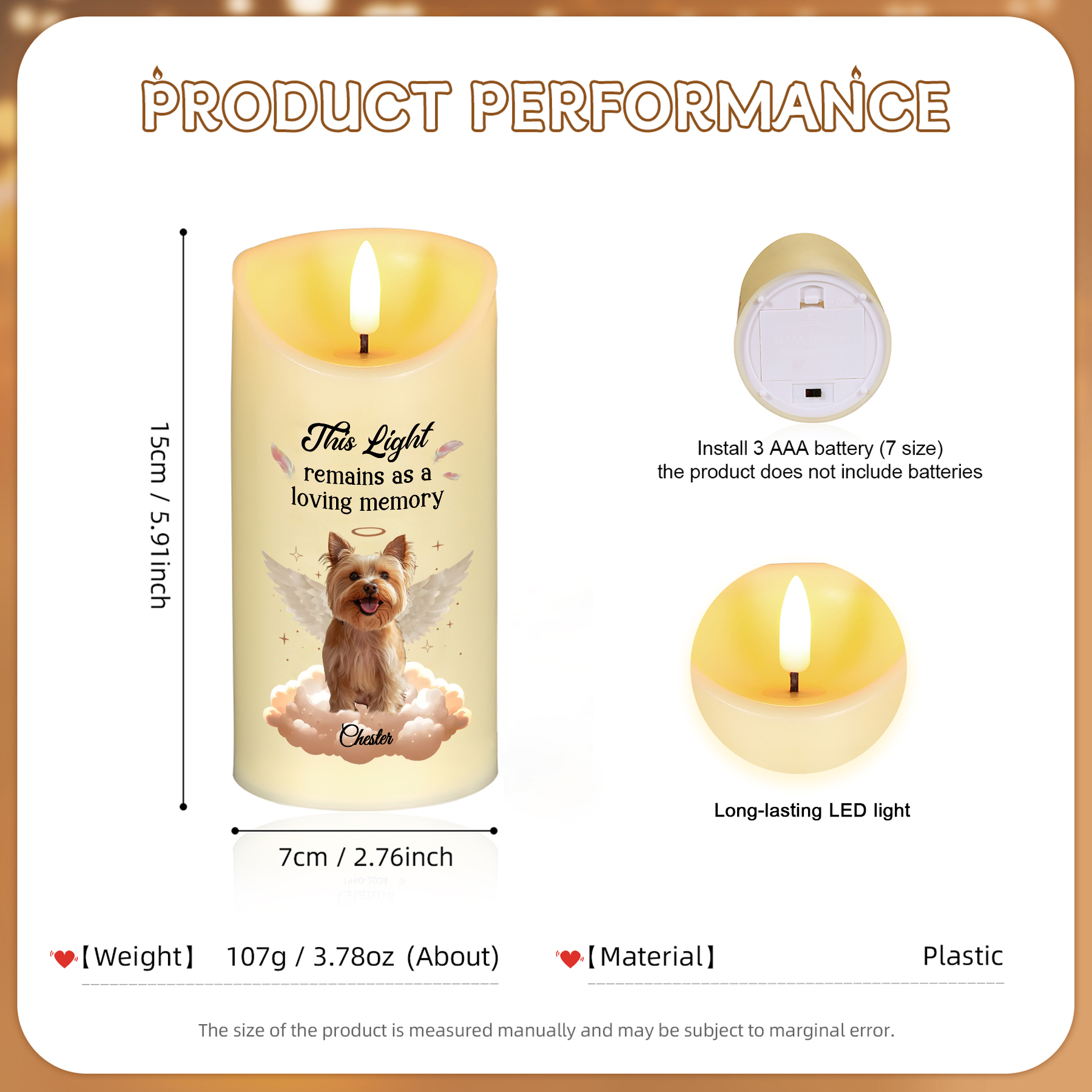Custom Photo Pets Make Our Lives Whole Memorial Personalised Custom LED Candle Sympathy Gift Christmas Gift For Pet Owners
