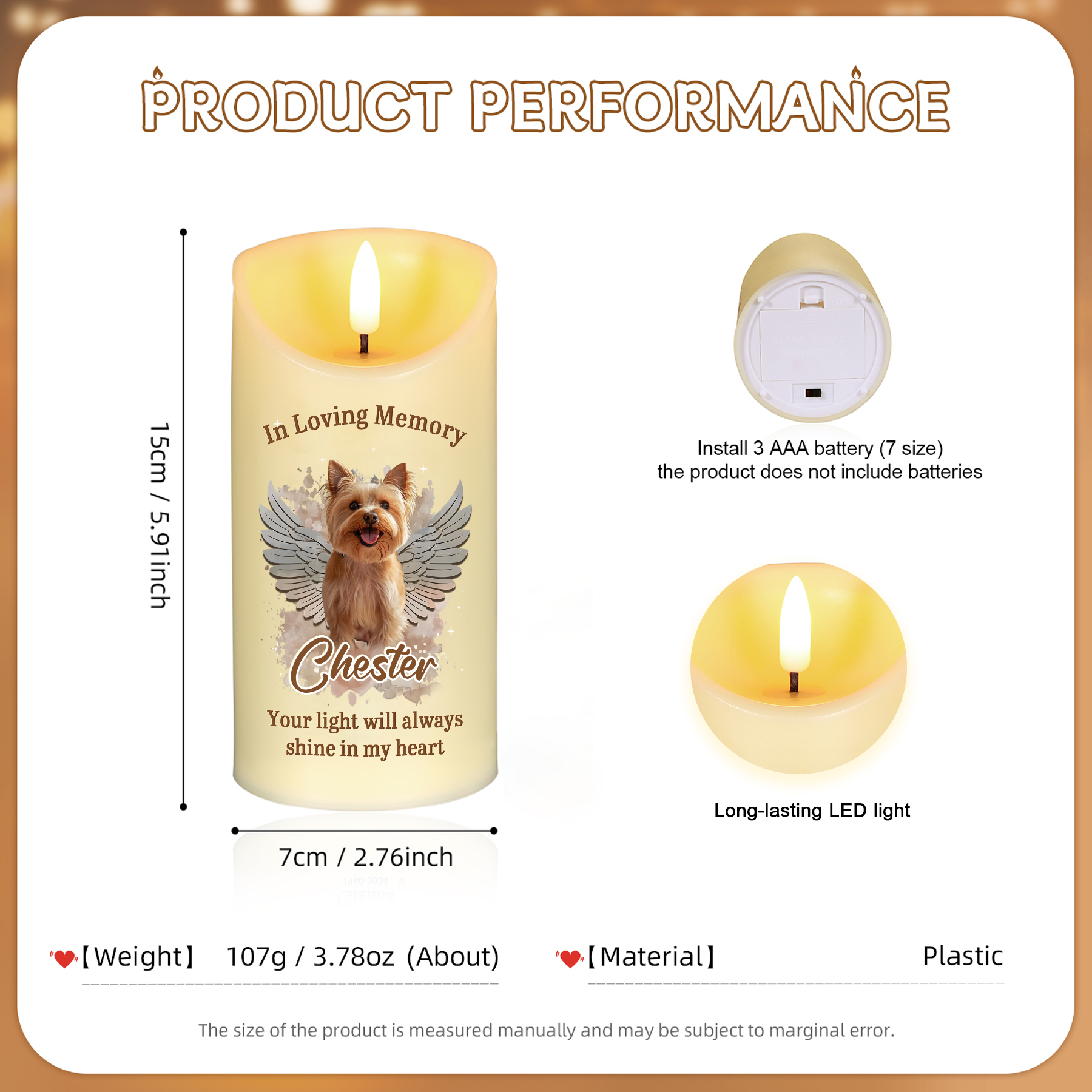 Personalised LED Memorial Candle with Angel Wings Custom Name Photo for Pet Lovers Thoughtful Gift for Family