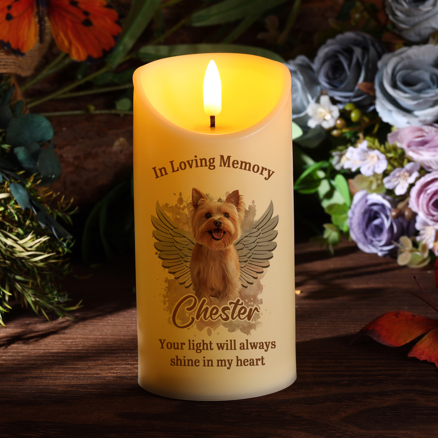 Personalised LED Memorial Candle with Angel Wings Custom Name Photo for Pet Lovers Thoughtful Gift for Family