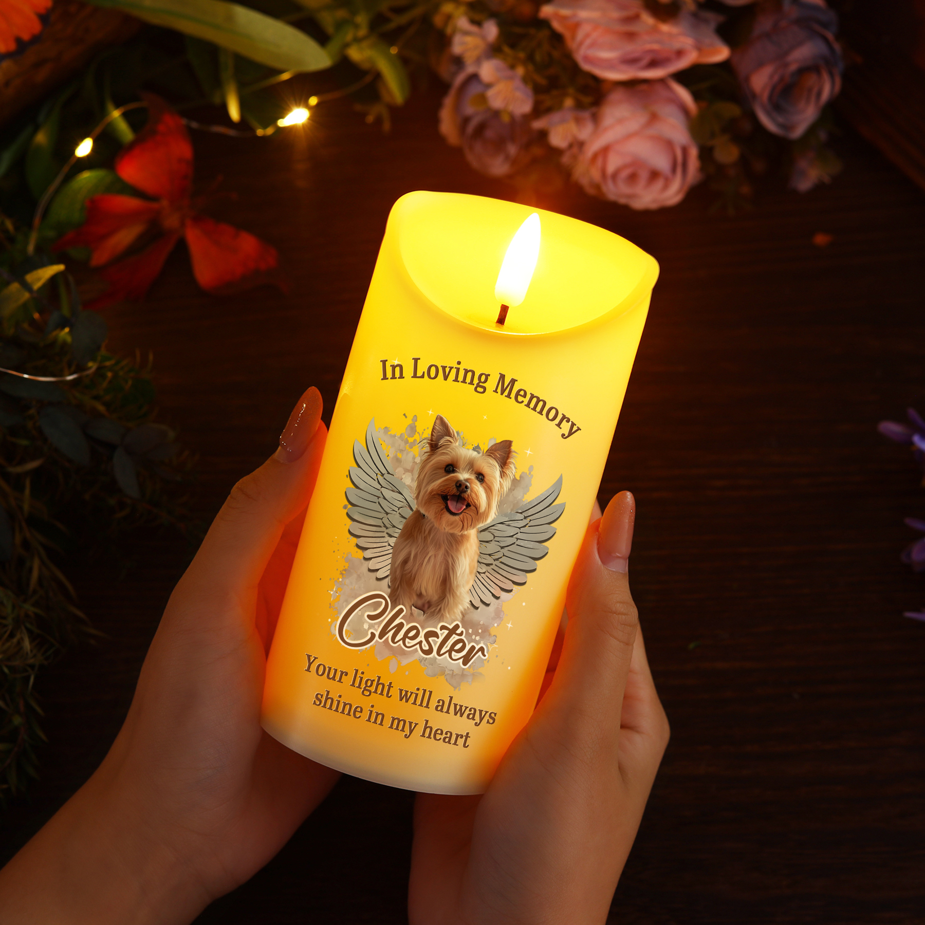 Personalised LED Memorial Candle with Angel Wings Custom Name Photo for Pet Lovers Thoughtful Gift for Family