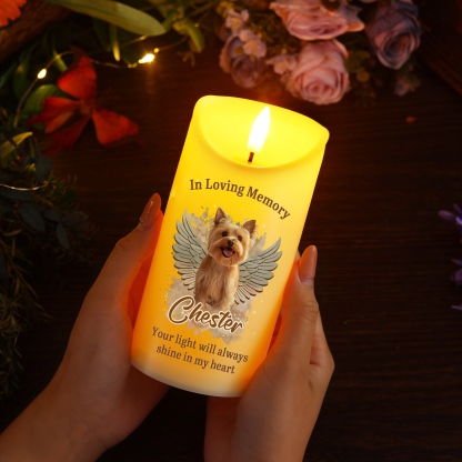 Personalised LED Memorial Candle with Angel Wings Custom Name Photo for Pet Lovers Thoughtful Gift for Family