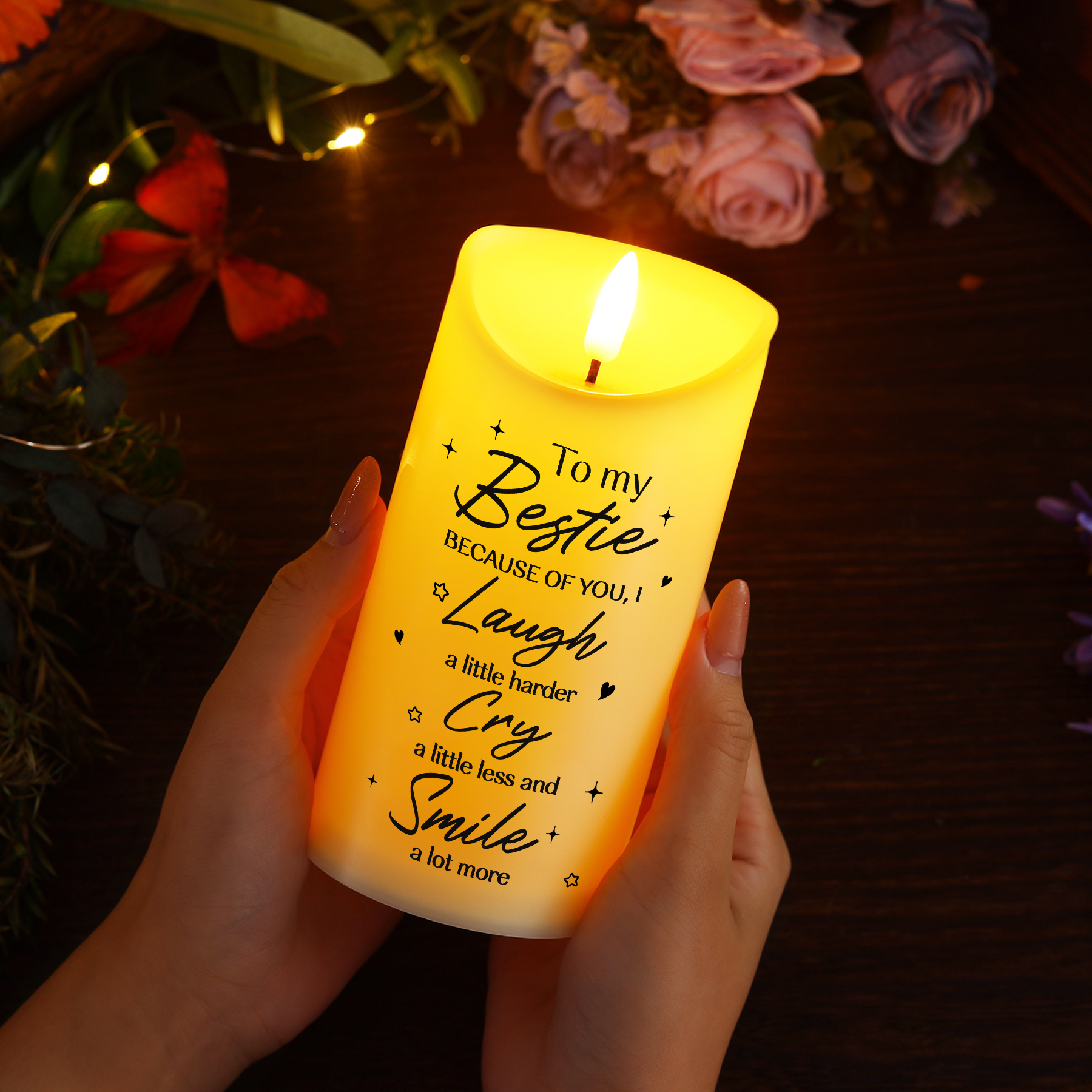 Personalised LED Candle Pinky Promise Design with 2 Names Perfect Christmas Gift for BFF