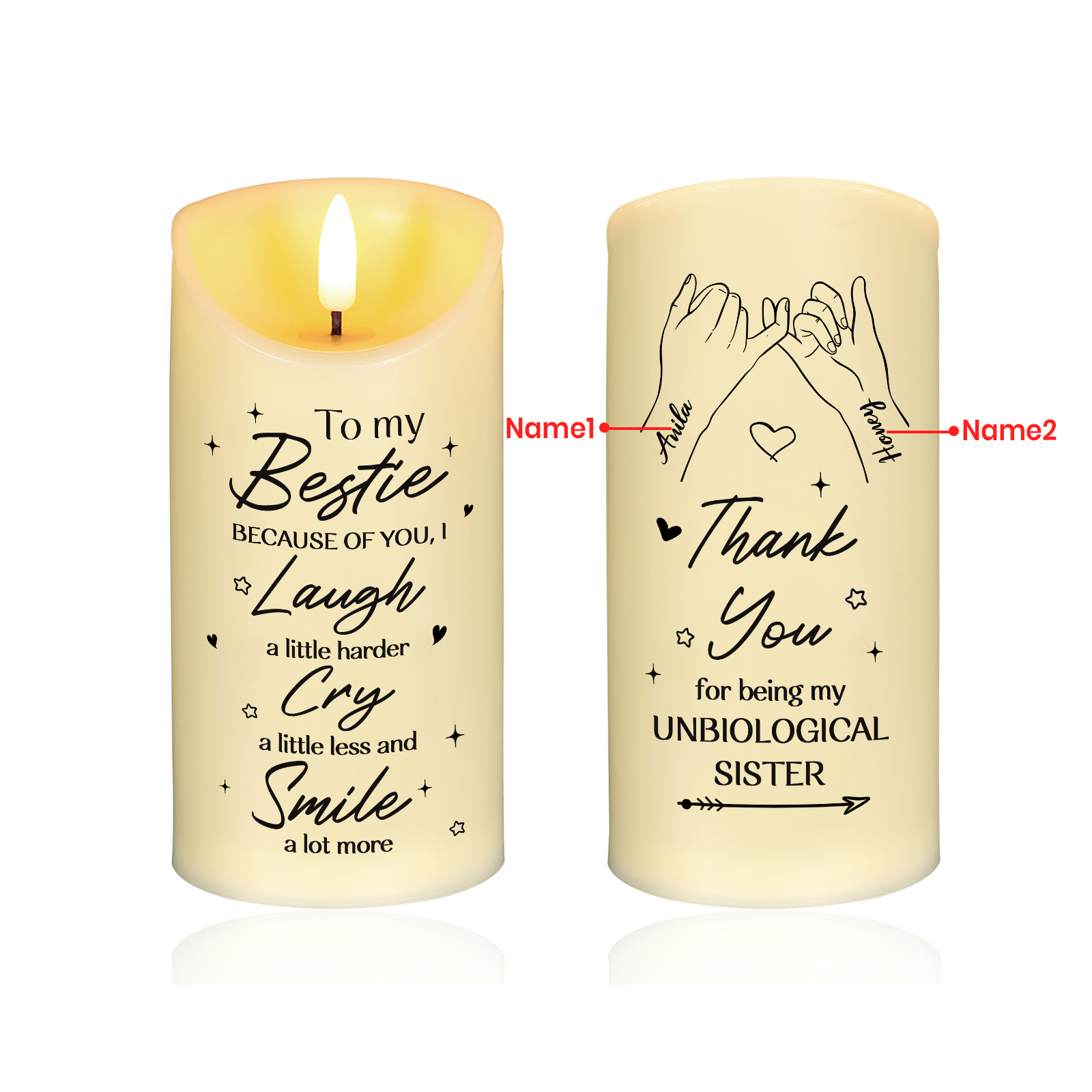 Personalised LED Candle Pinky Promise Design with 2 Names Perfect Christmas Gift for BFF