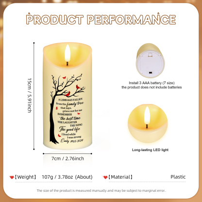 Personalised LED Memorial Candle Cardinals and Memorial Tree Design Cherished Christmas Gift for Family