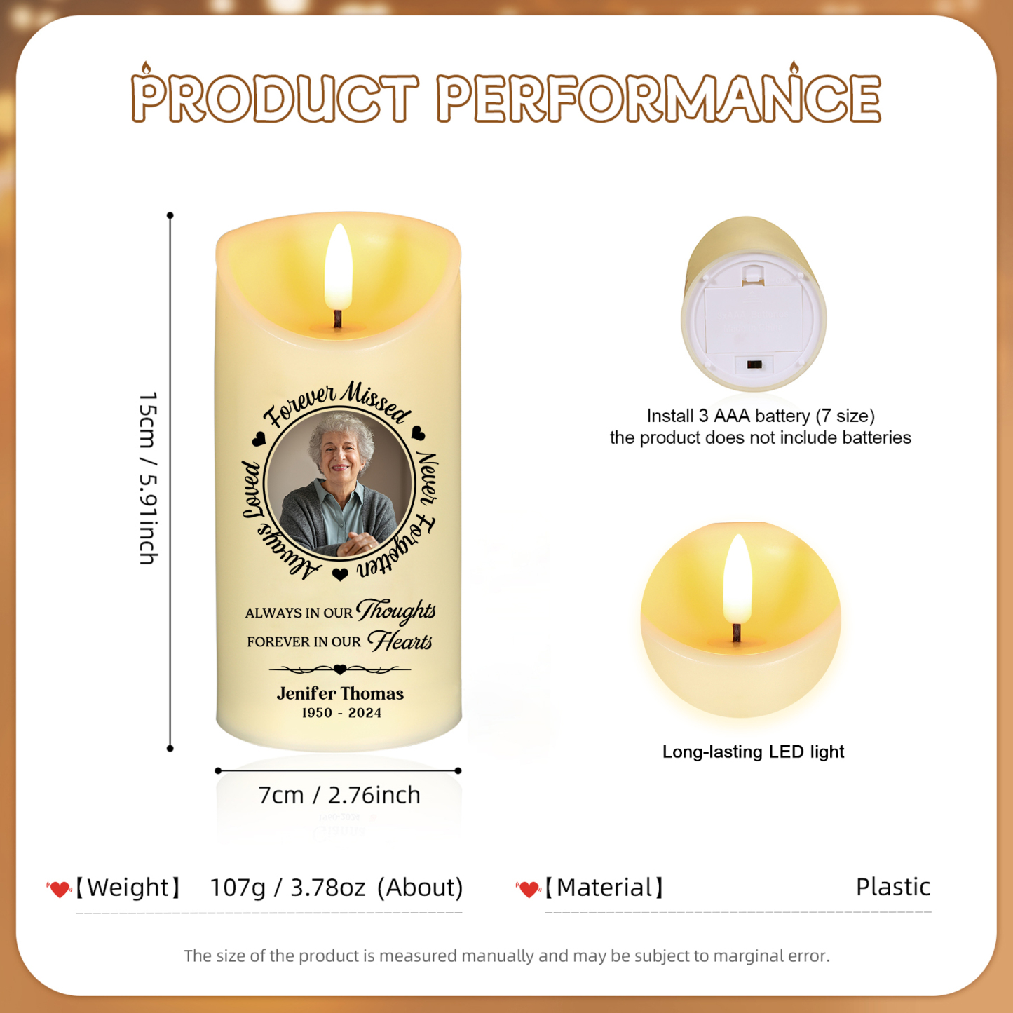 Custom Photo This Light Shines As A Symbol Of Love Memorial Personalised Custom LED Candle New Arrival Sympathy Gift Christmas Gift For Family Members