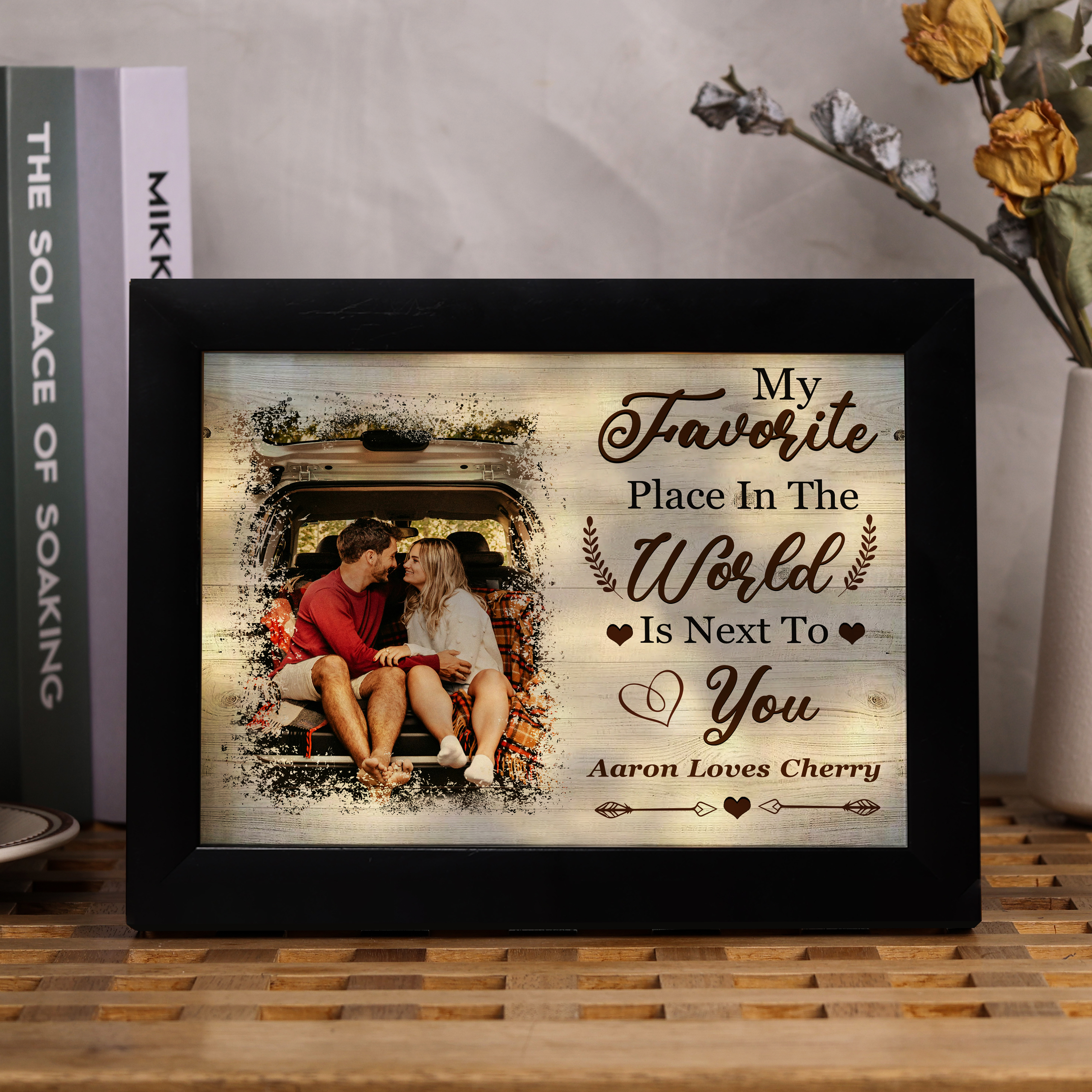 Personalised LED Light Frame My Favorite Place in the World Is Next to You Gift for Couple