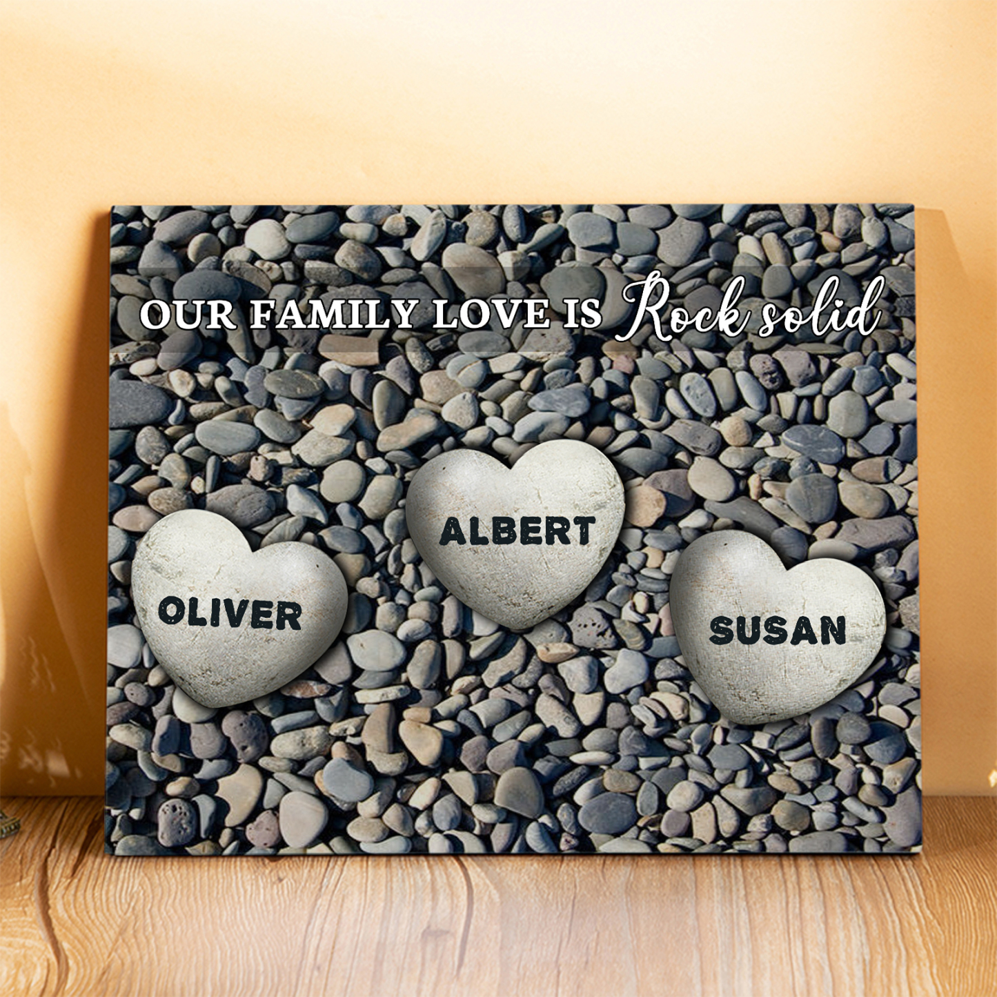 Personalised Wooden Plaque Custom 3 Nmaes Our Family Love is Rock Solid Gift for Mom | Jessemade