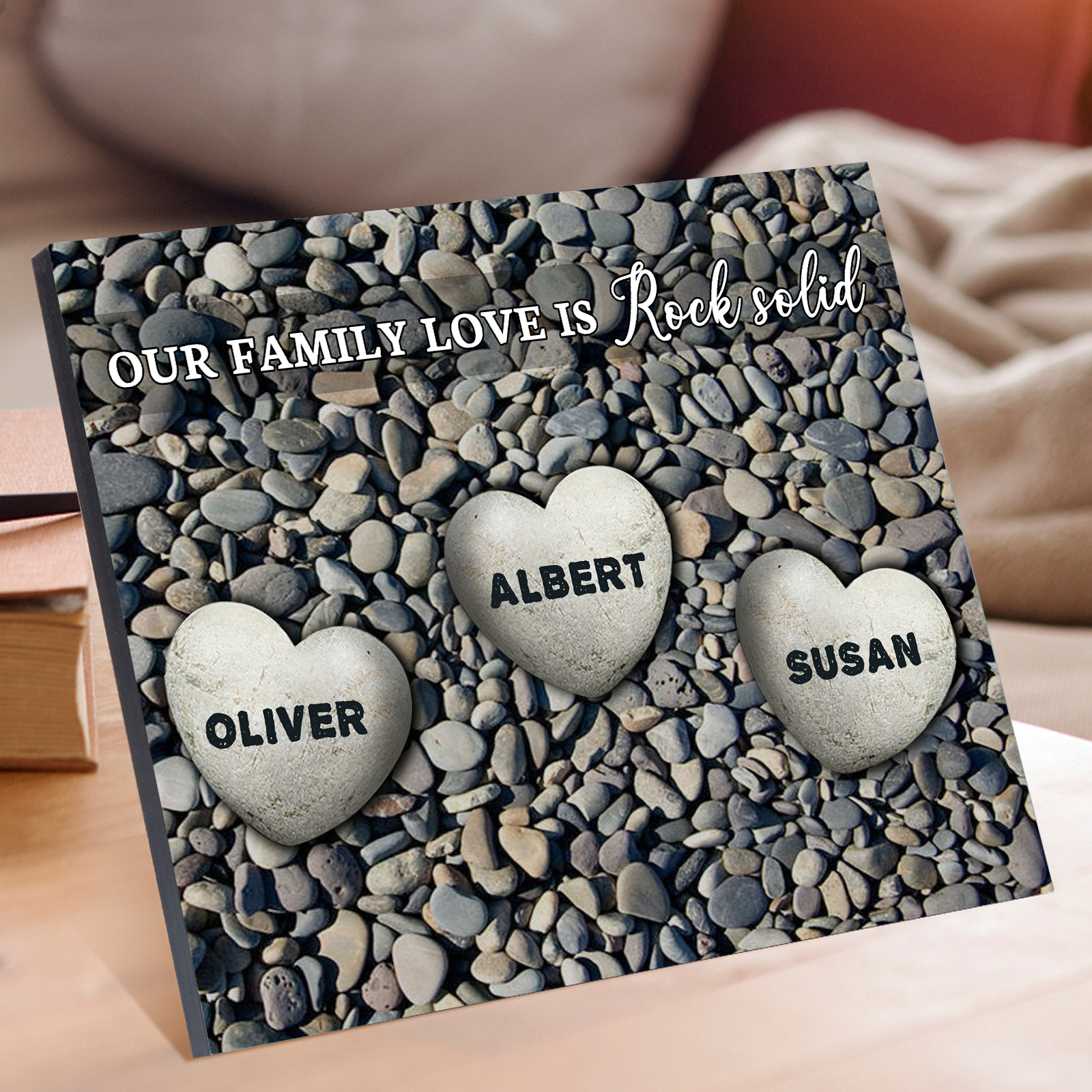 Personalised Wooden Plaque Custom 3 Nmaes Our Family Love is Rock Solid Gift for Mom | Jessemade