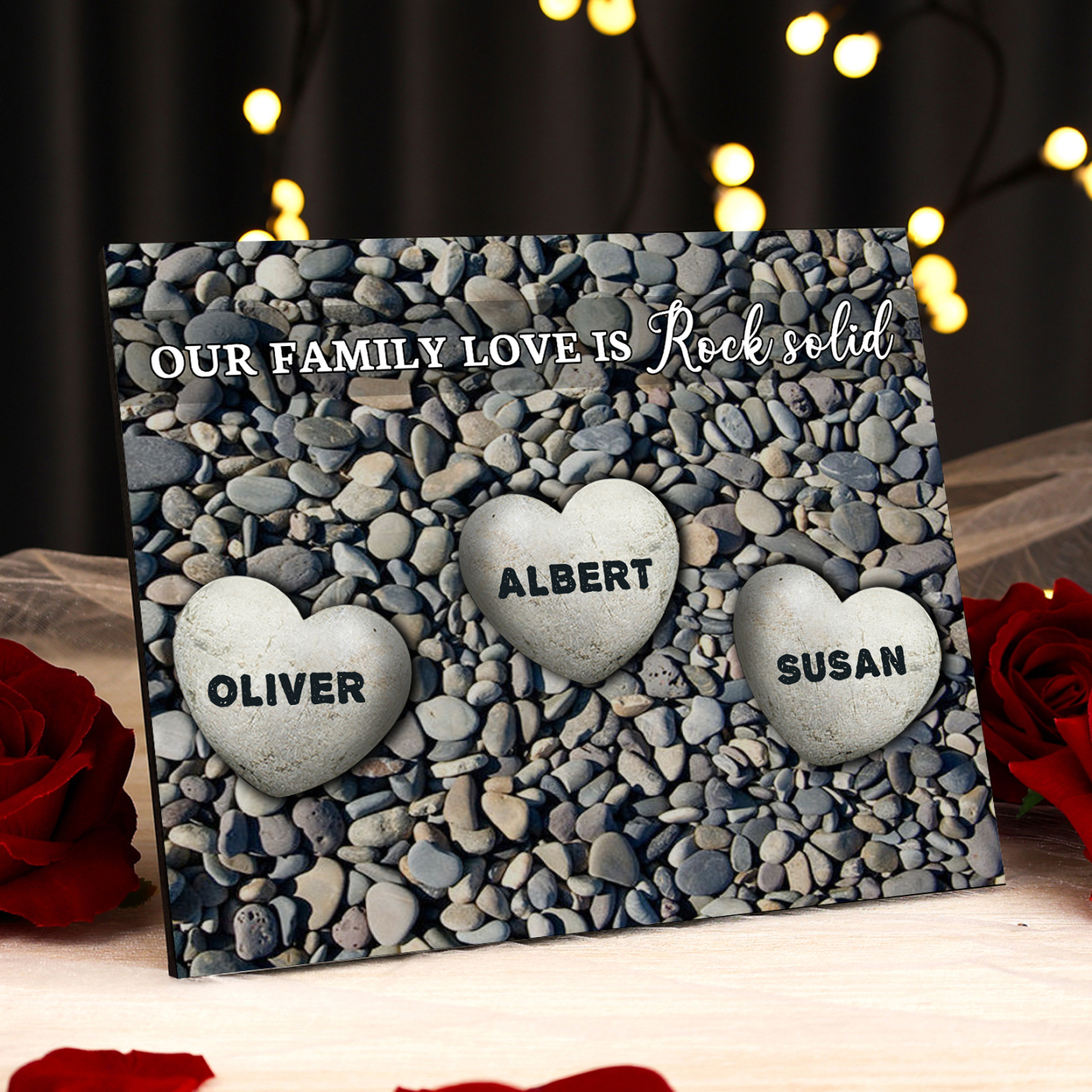 Personalised Wooden Plaque Custom 3 Nmaes Our Family Love is Rock Solid Gift for Mom | Jessemade