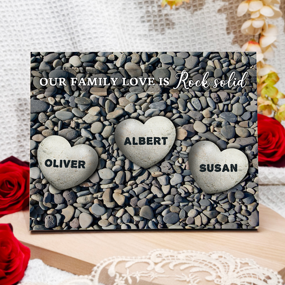 Personalised Wooden Plaque Custom 3 Nmaes Our Family Love is Rock Solid Gift for Mom | Jessemade