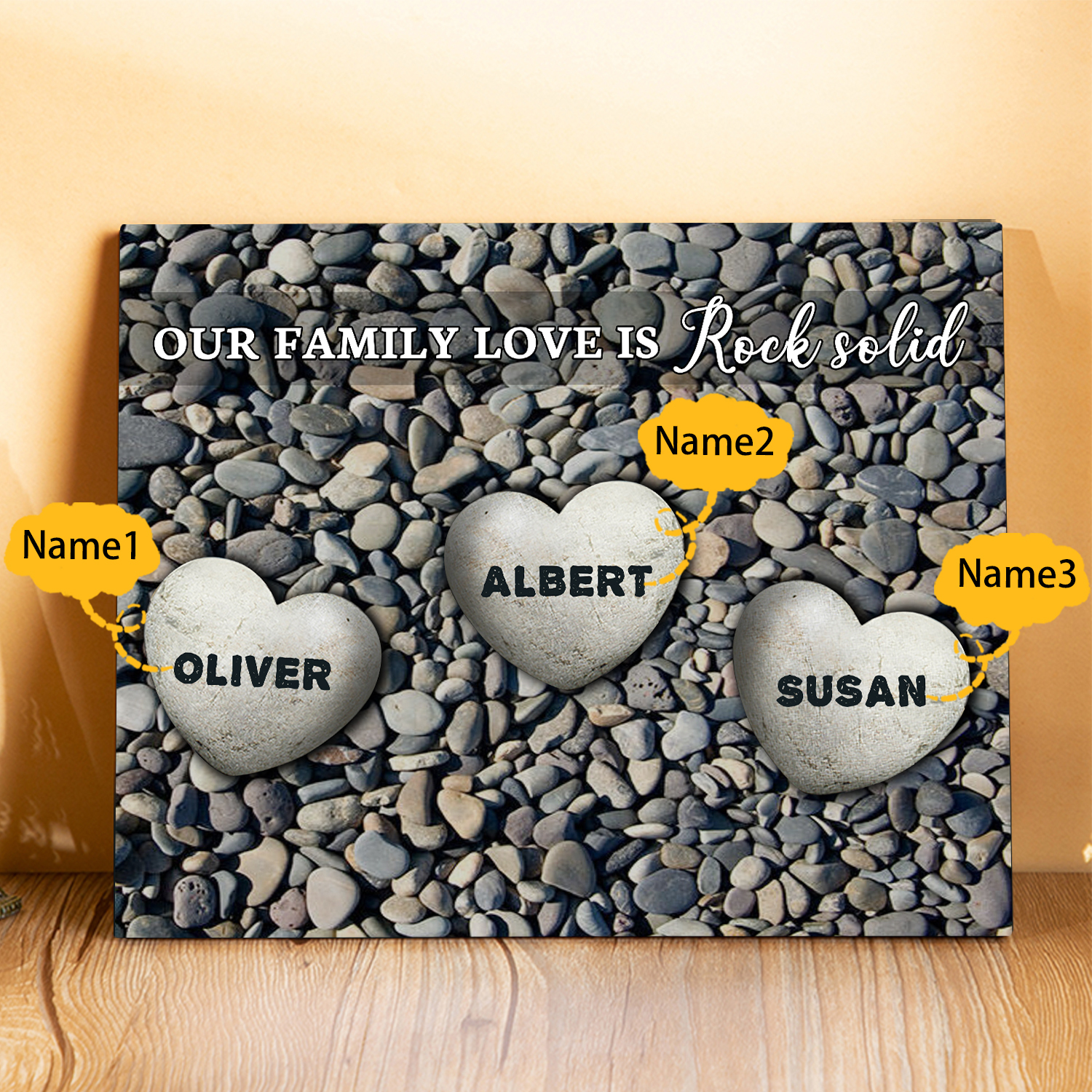 Personalised Wooden Plaque Custom 3 Nmaes Our Family Love is Rock Solid Gift for Mom | Jessemade