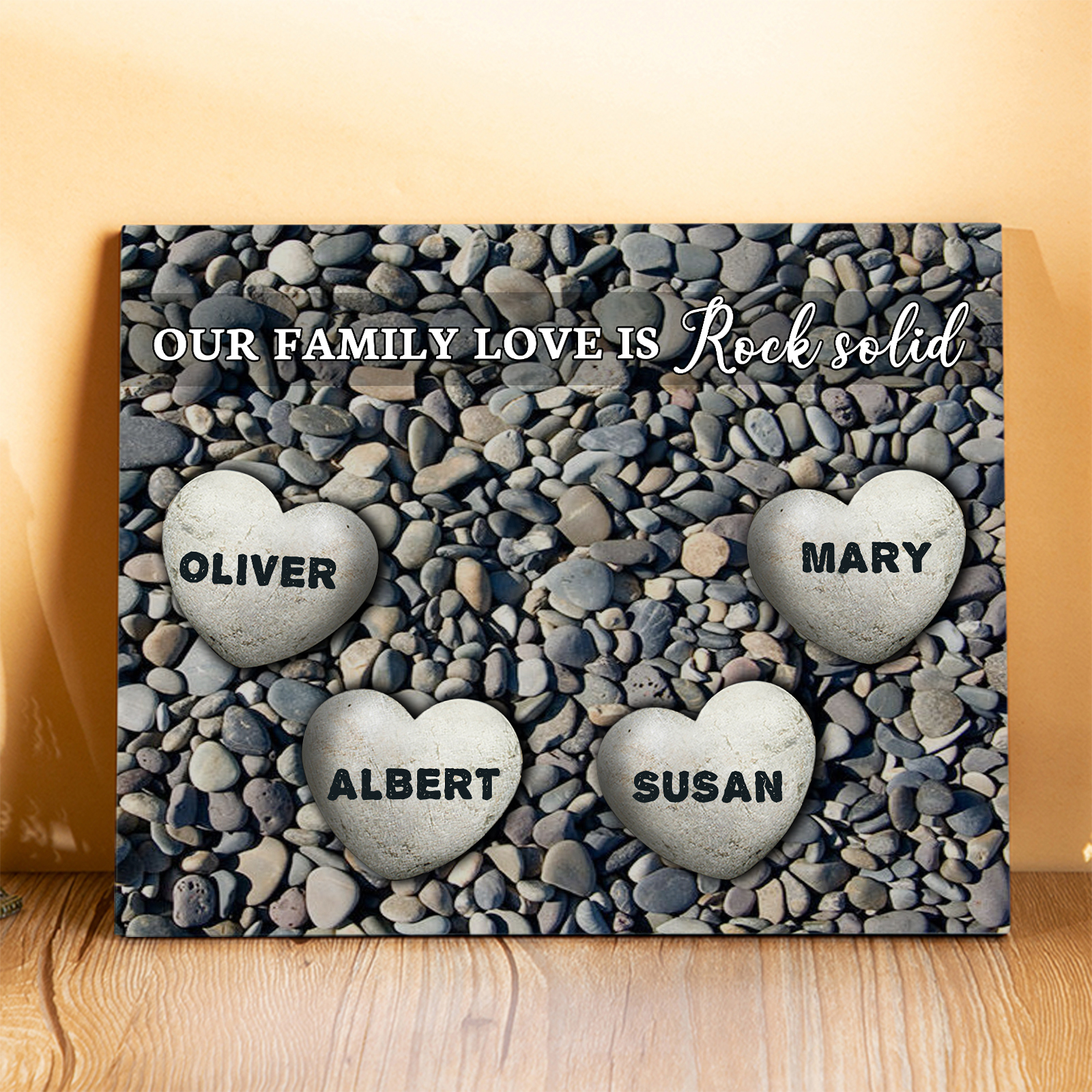 Personalised Wooden Plaque Custom 4 Nmaes Our Family Love is Rock Solid Gift for Mom | Jessemade
