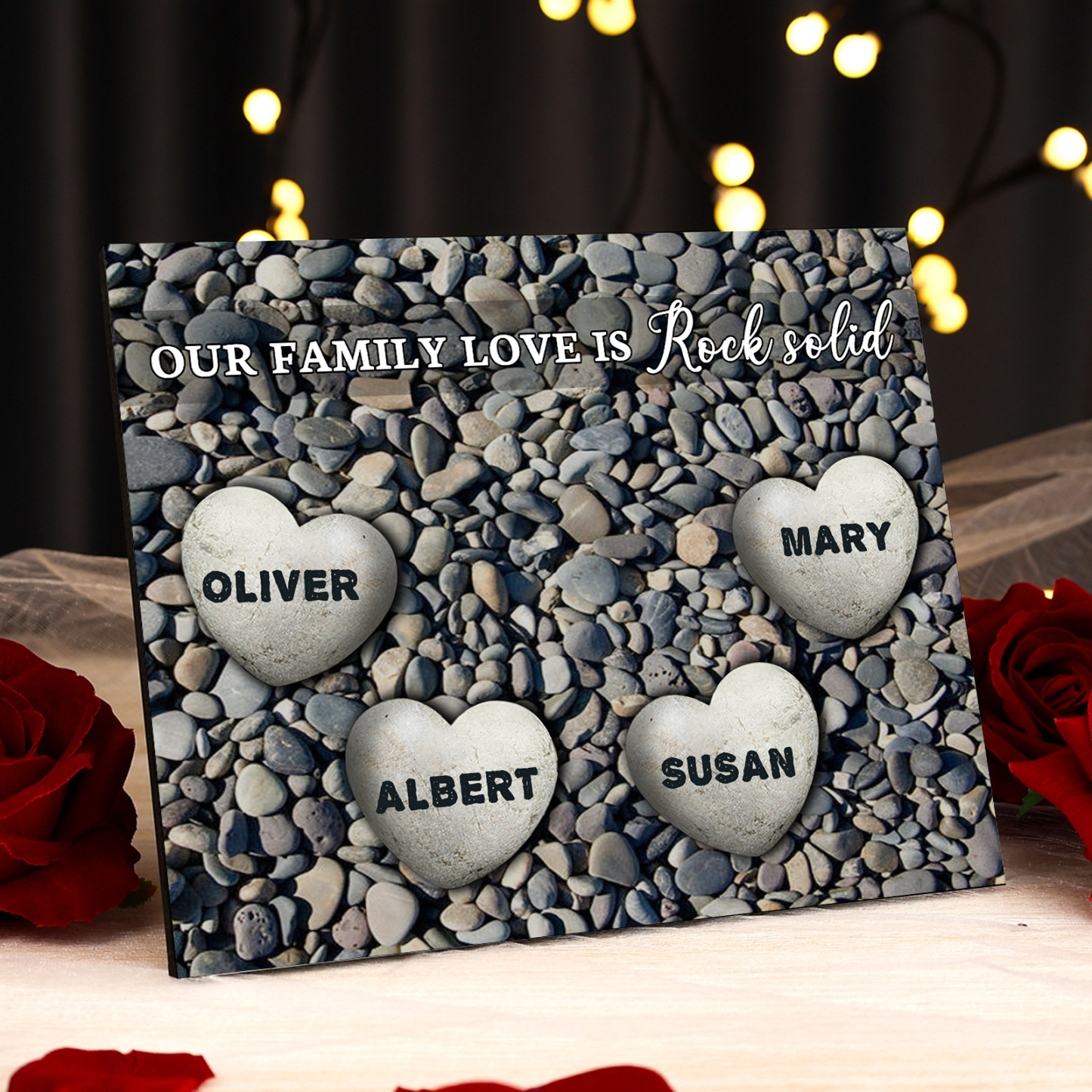 Personalised Wooden Plaque Custom 4 Nmaes Our Family Love is Rock Solid Gift for Mom | Jessemade