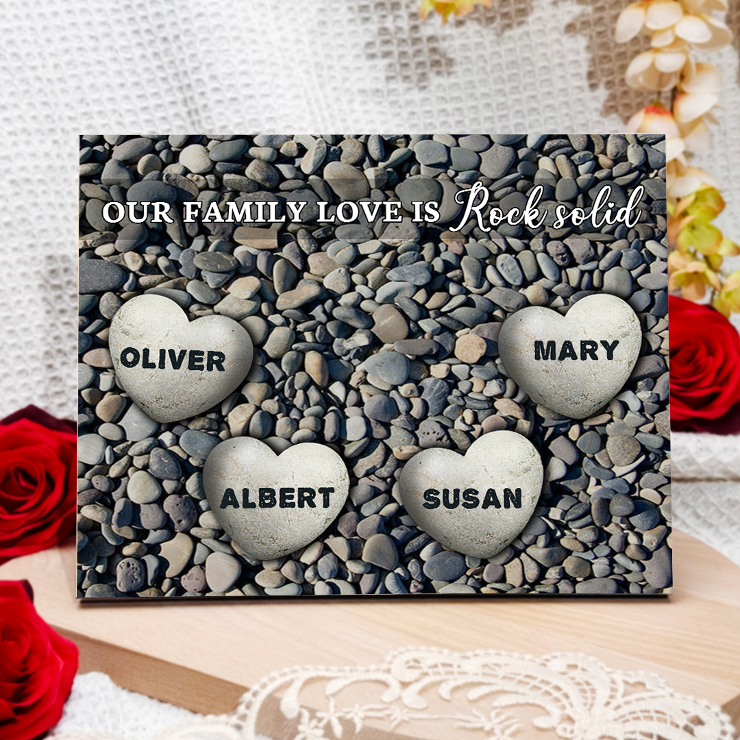Personalised Wooden Plaque Custom 4 Nmaes Our Family Love is Rock Solid Gift for Mom | Jessemade