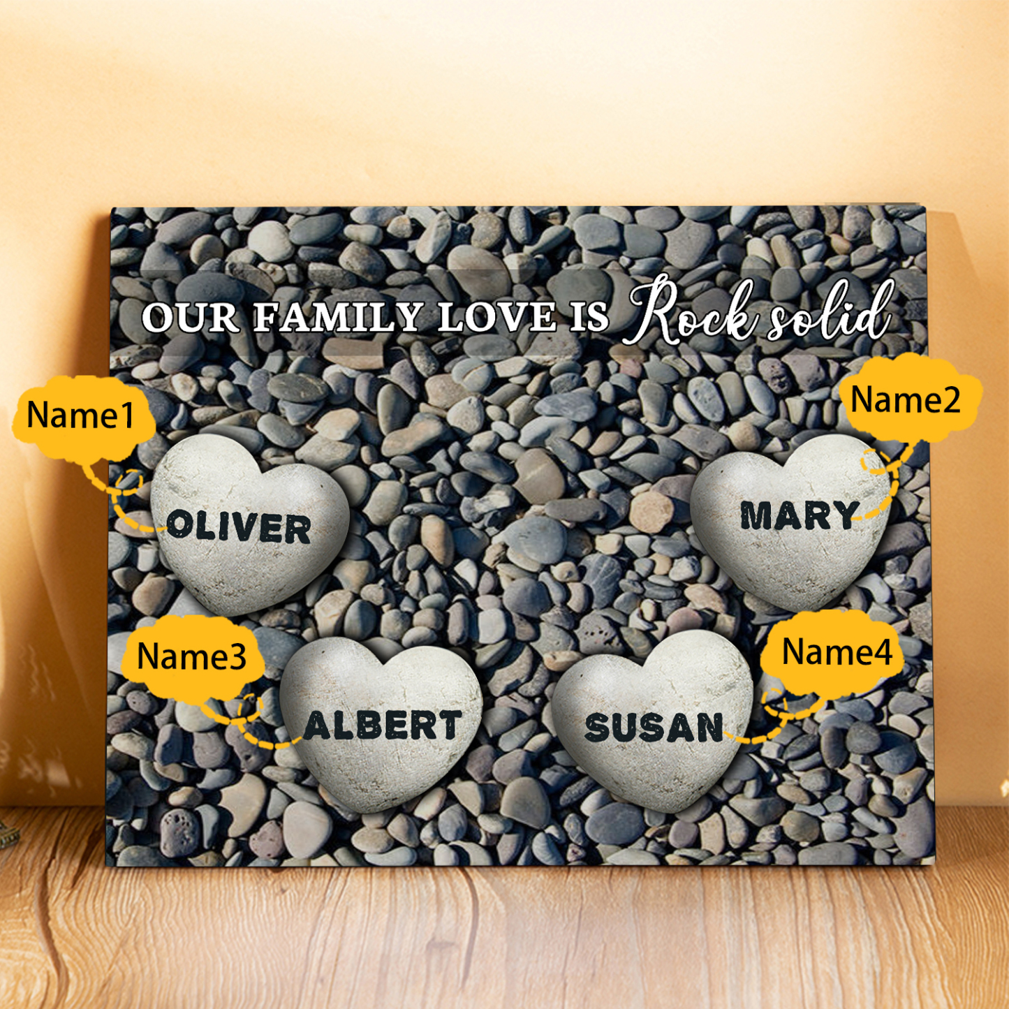 Personalised Wooden Plaque Custom 4 Nmaes Our Family Love is Rock Solid Gift for Mom | Jessemade