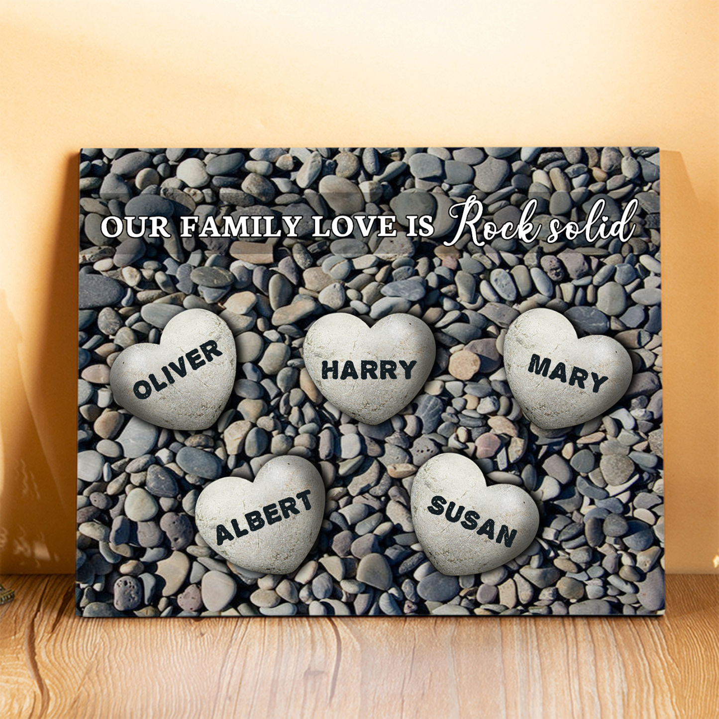 Personalised Wooden Plaque Custom 5 Nmaes Our Family Love is Rock Solid Gift for Mom | Jessemade