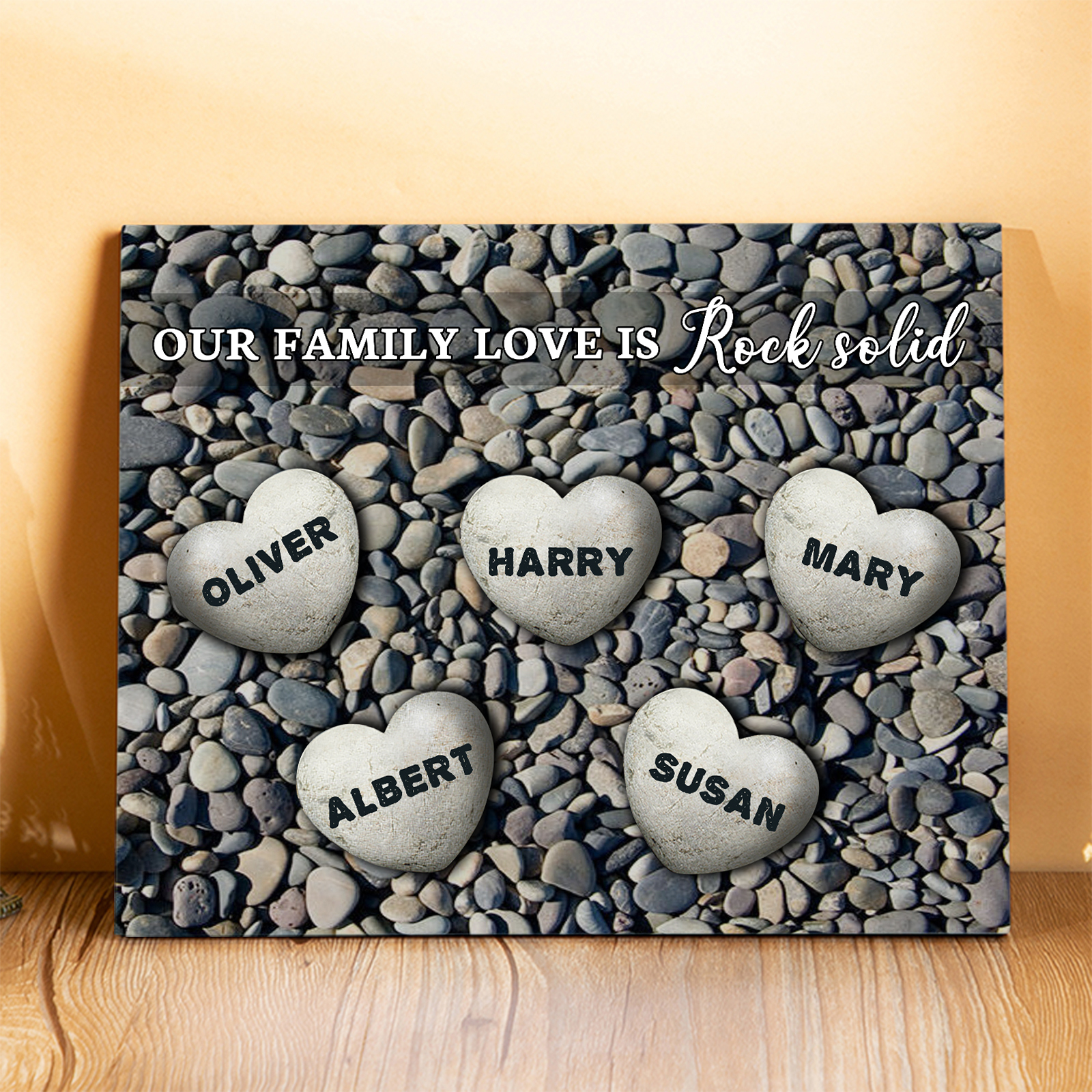 Personalised Wooden Plaque Custom 5 Nmaes Our Family Love is Rock Solid Gift for Mom | Jessemade