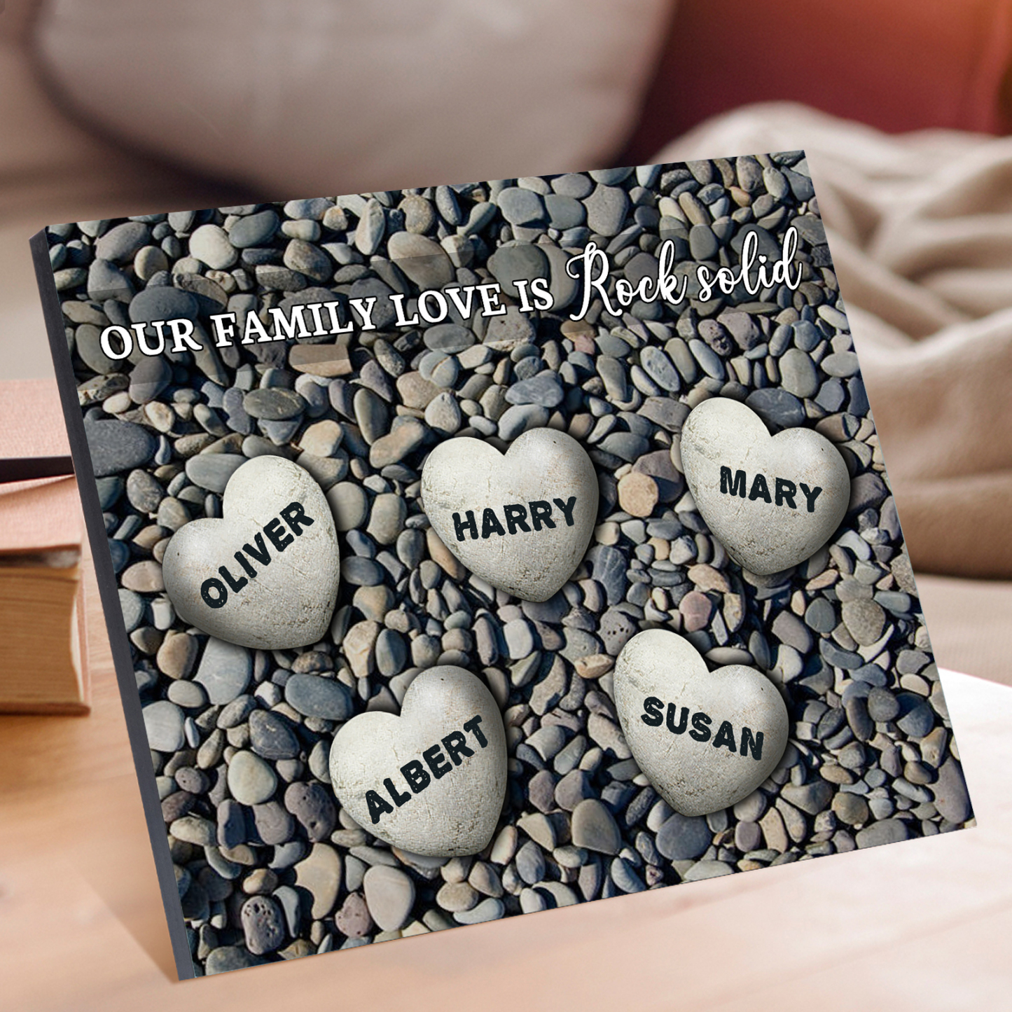 Personalised Wooden Plaque Custom 5 Nmaes Our Family Love is Rock Solid Gift for Mom | Jessemade