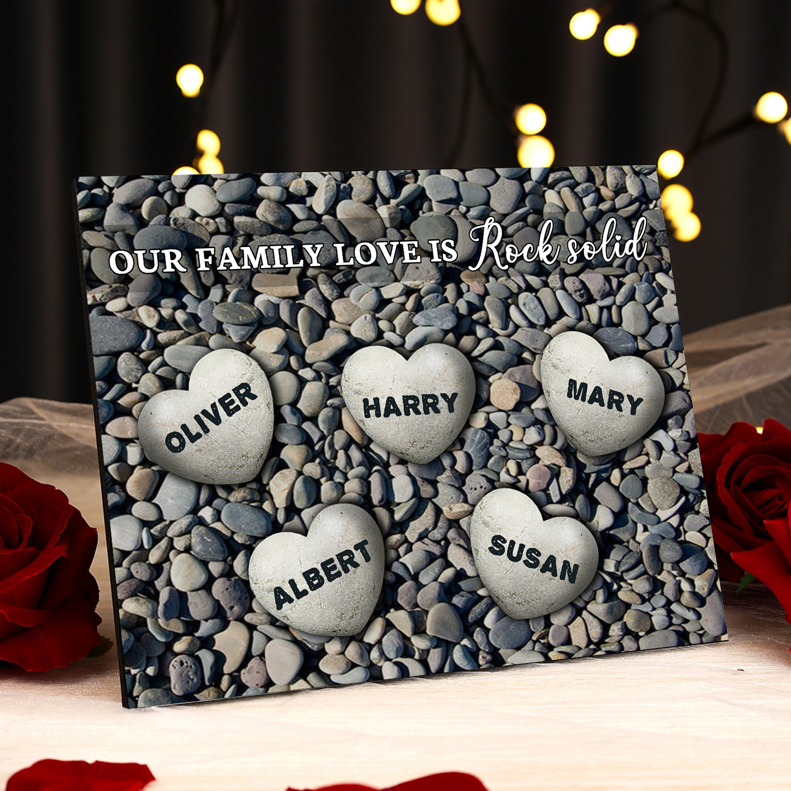 Personalised Wooden Plaque Custom 5 Nmaes Our Family Love is Rock Solid Gift for Mom | Jessemade