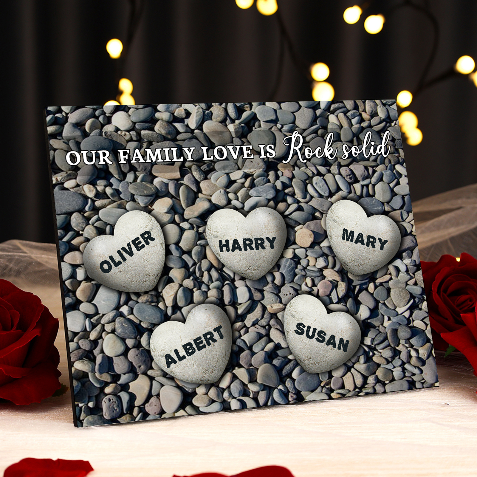 Personalised Wooden Plaque Custom 5 Nmaes Our Family Love is Rock Solid Gift for Mom | Jessemade