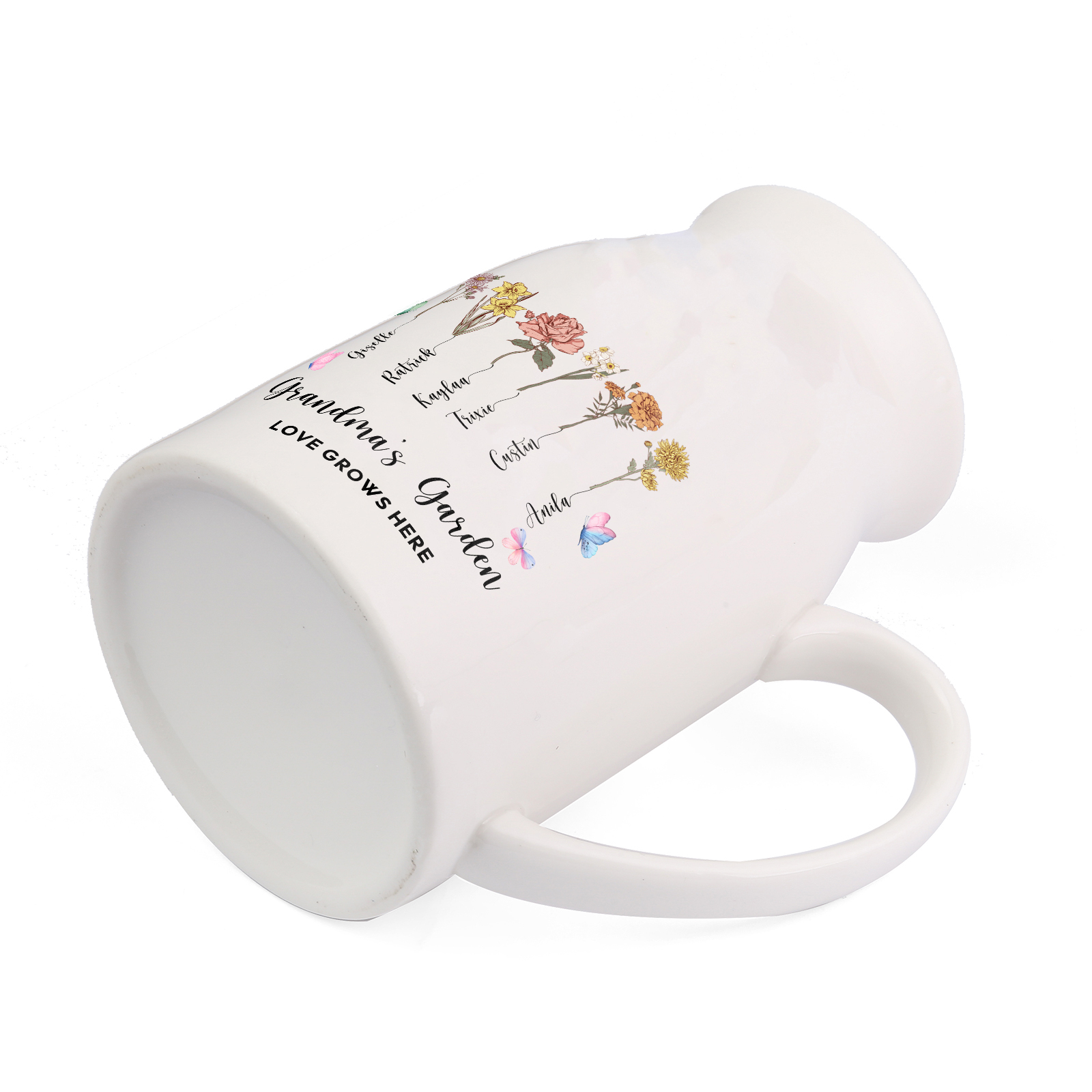 Personalised Ceramic Vase Custom 2 Texts 6 Names & Birthflowers Gift for Mum/Grandma  | Jessemade