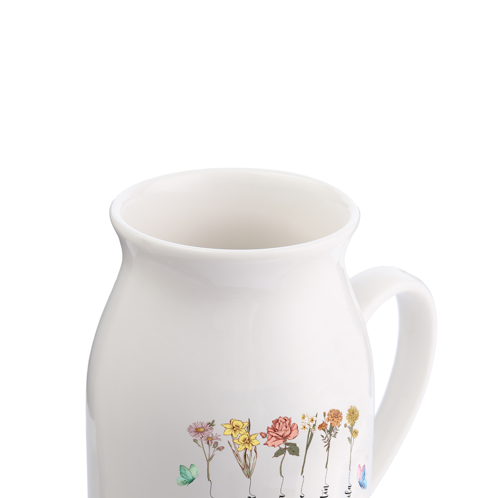 Personalised Ceramic Vase Custom 2 Texts 6 Names & Birthflowers Gift for Mum/Grandma  | Jessemade