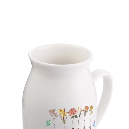 Personalised Ceramic Vase Custom 2 Texts 6 Names & Birthflowers Gift for Mum/Grandma  | Jessemade