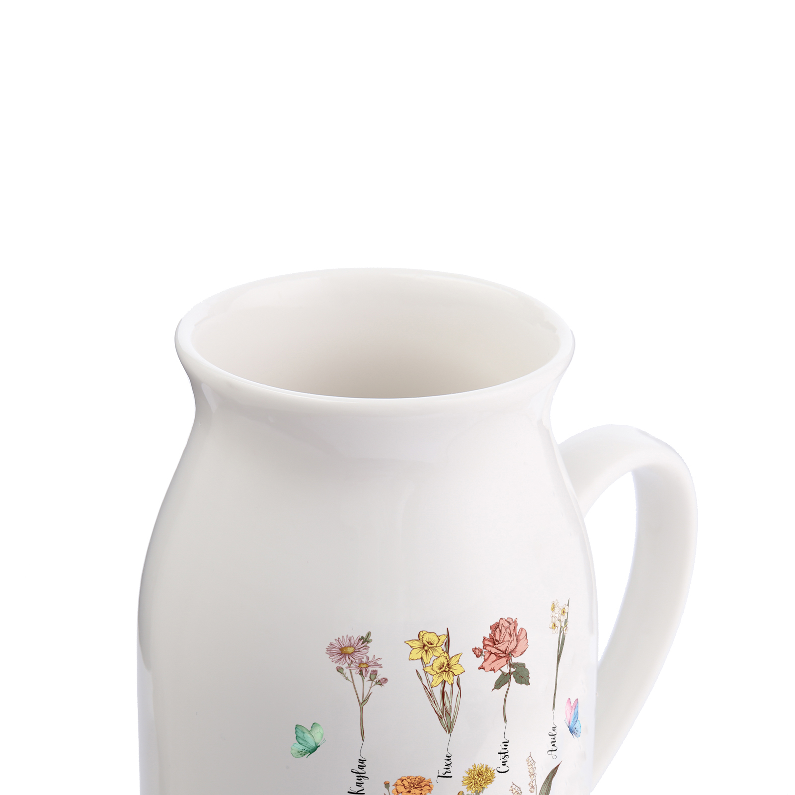 Personalised Ceramic Vase Custom 2 Texts 7 Names & Birthflowers Gift for Mum/Grandma  | Jessemade