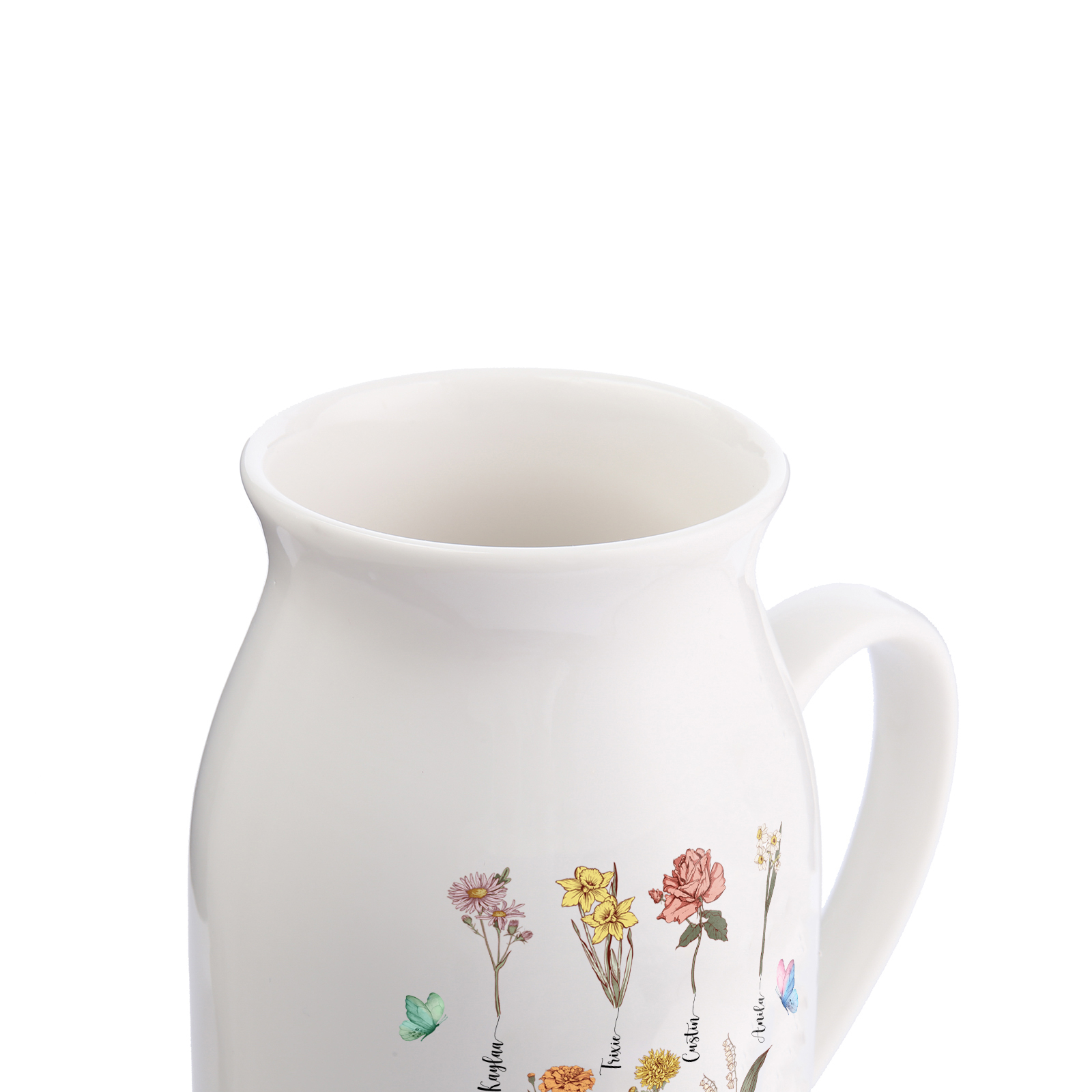 Personalised Ceramic Vase Custom 2 Texts 7 Names & Birthflowers Gift for Mum/Grandma  | Jessemade