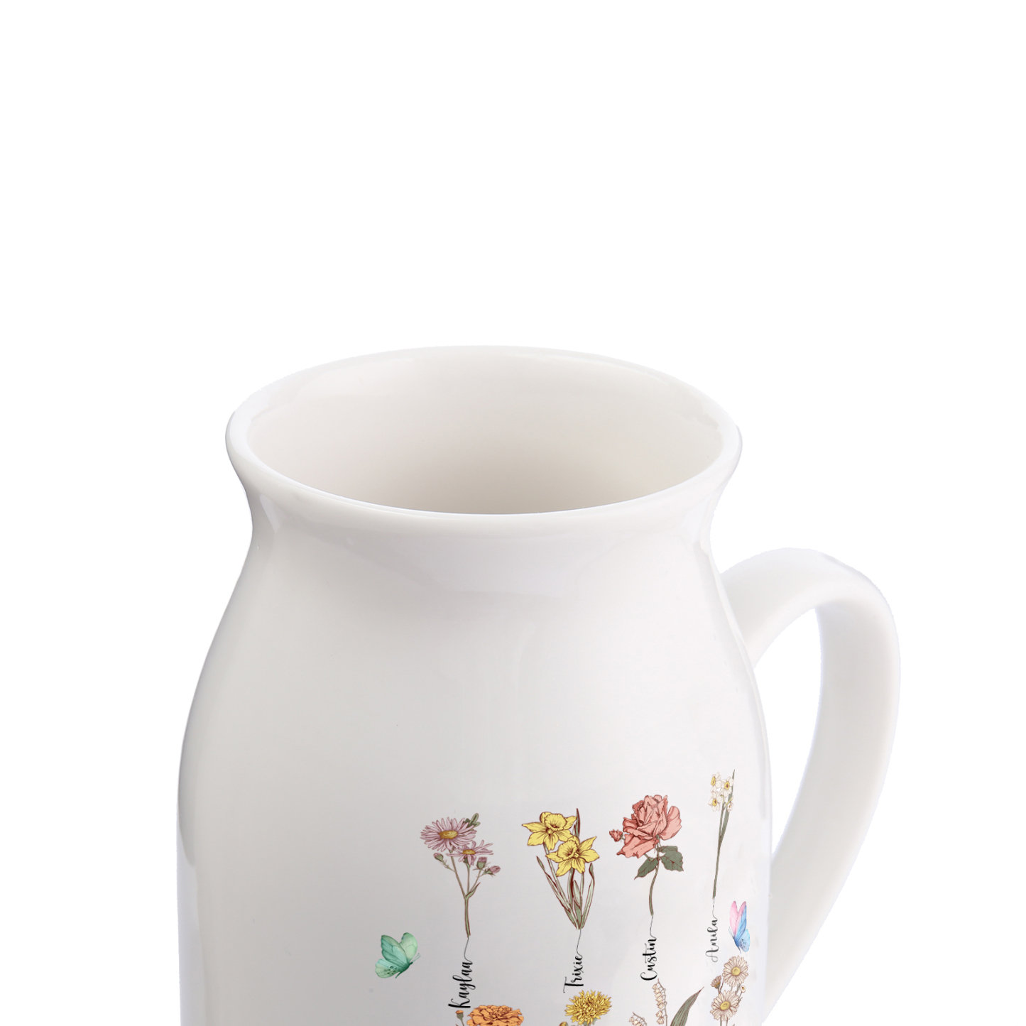 Personalised Ceramic Vase Custom 2 Texts 8 Names & Birthflowers Gift for Mum/Grandma  | Jessemade