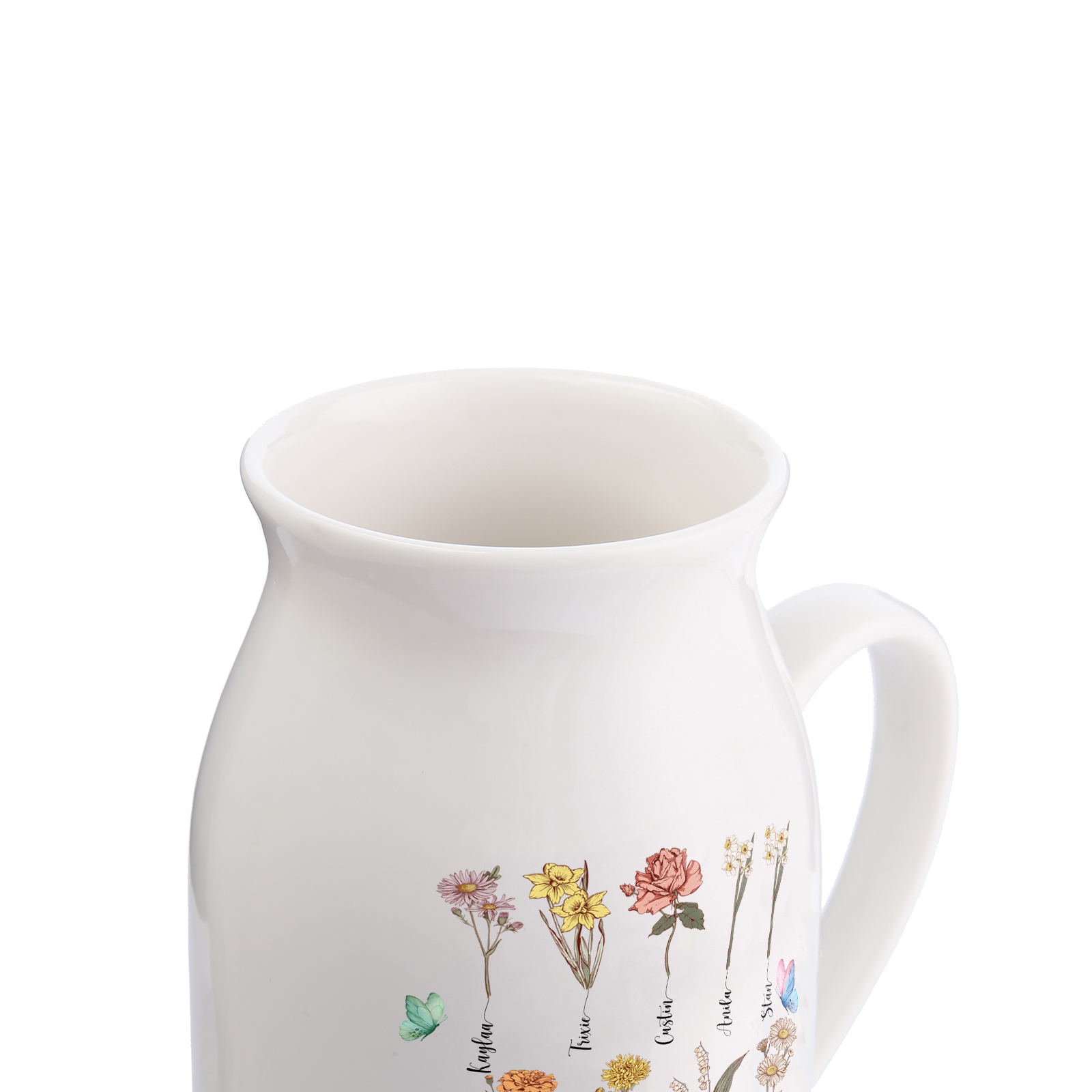 Personalised Ceramic Vase Custom 2 Texts 9 Names & Birthflowers Gift for Mum/Grandma  | Jessemade