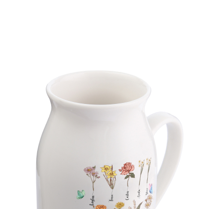 Personalised Ceramic Vase Custom 2 Texts 9 Names & Birthflowers Gift for Mum/Grandma  | Jessemade