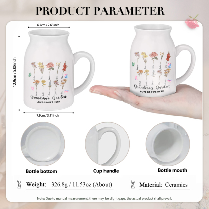 Personalised Ceramic Vase Custom 2 Texts 10 Names & Birthflowers Gift for Mum/Grandma  | Jessemade