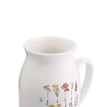 Personalised Ceramic Vase Custom 2 Texts 10 Names & Birthflowers Gift for Mum/Grandma  | Jessemade