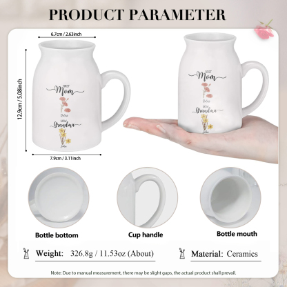 Personalised Ceramic Vase Custom 2 Names & Birthflowers Mother's day Gift for Mum, Mom or Grandma | Jessemade