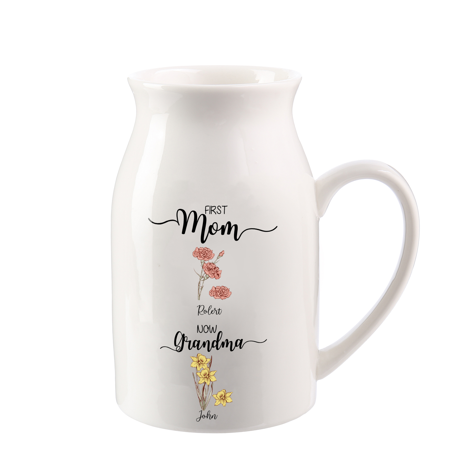 Personalised Ceramic Vase Custom 2 Names & Birthflowers Mother's day Gift for Mum, Mom or Grandma | Jessemade