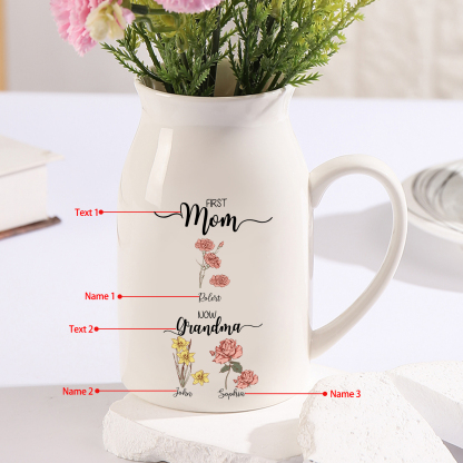 Personalised Ceramic Vase Custom 3 Names & Birthflowers Mother's day Gift for Mum, Mom or Grandma | Jessemade
