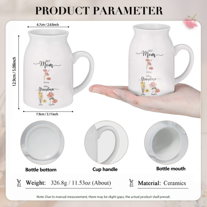 Personalised Ceramic Vase Custom 3 Names & Birthflowers Mother's day Gift for Mum, Mom or Grandma | Jessemade