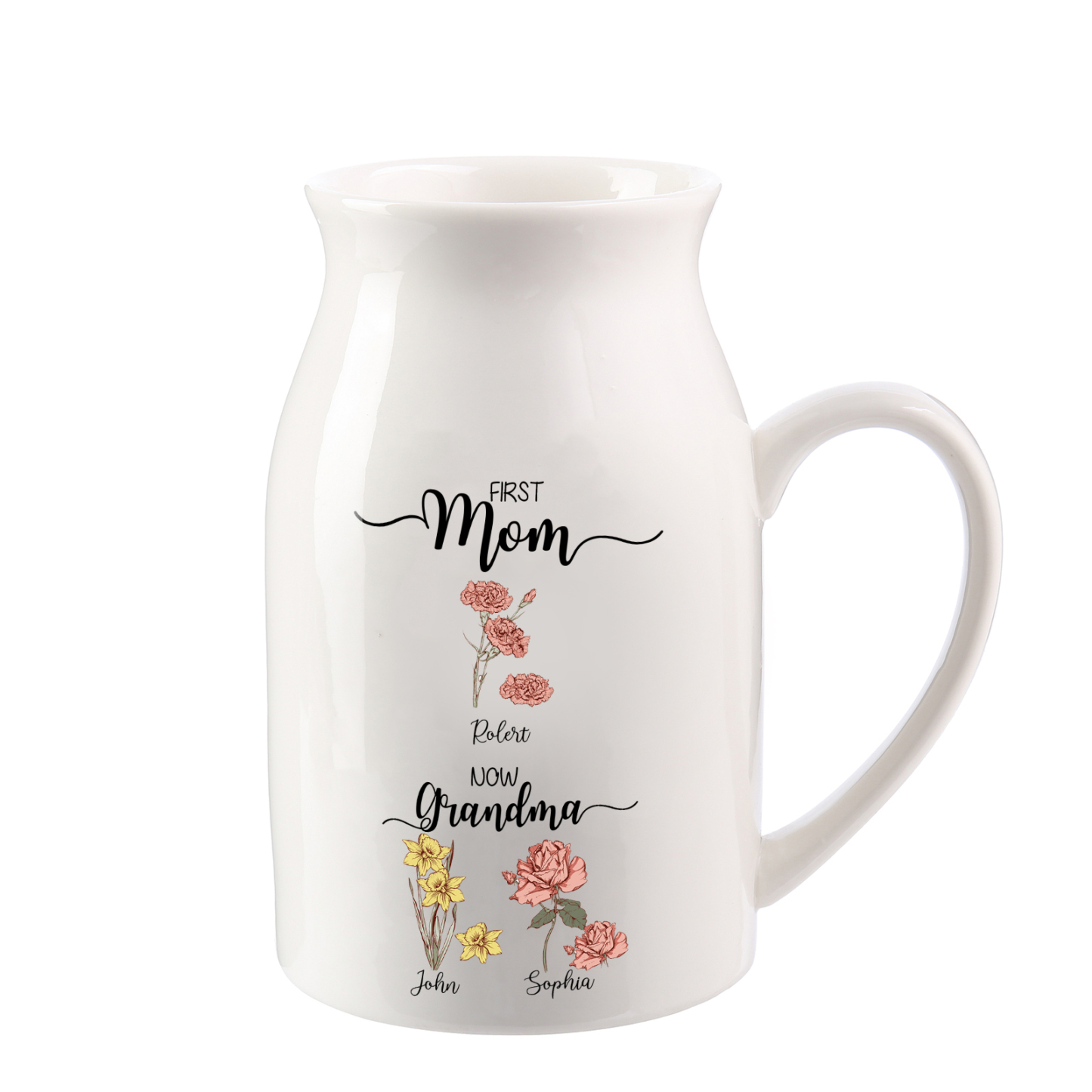 Personalised Ceramic Vase Custom 3 Names & Birthflowers Mother's day Gift for Mum, Mom or Grandma | Jessemade