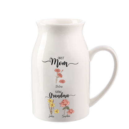 Personalised Ceramic Vase Custom 3 Names & Birthflowers Mother's day Gift for Mum, Mom or Grandma | Jessemade